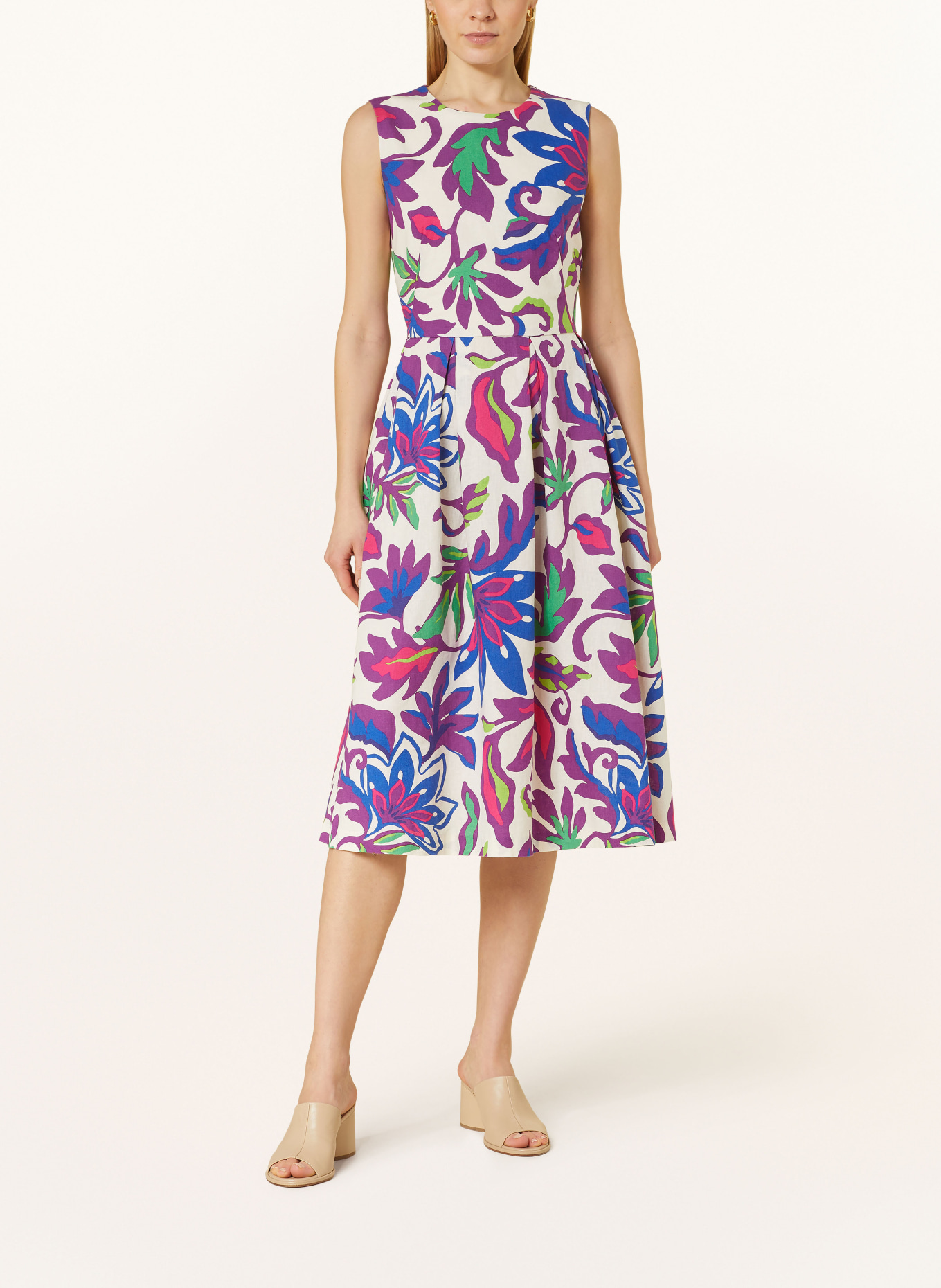 oui Dress with linen, Color: PURPLE/ WHITE/ GREEN (Image 2)