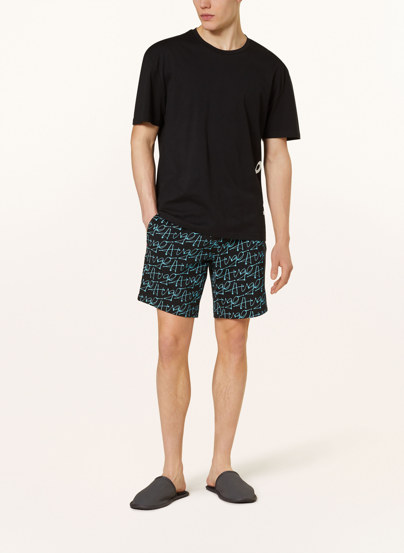 HUGO Pajama shorts HANDWRITTEN, Color: BLACK/ TURQUOISE (Image 2)