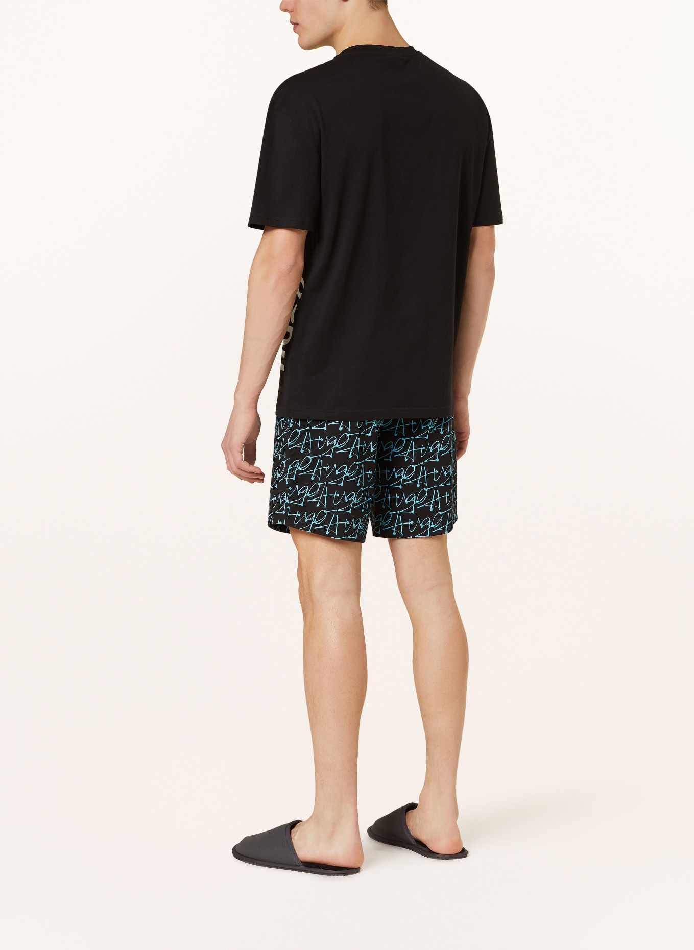 HUGO Pajama shorts HANDWRITTEN, Color: BLACK/ TURQUOISE (Image 3)