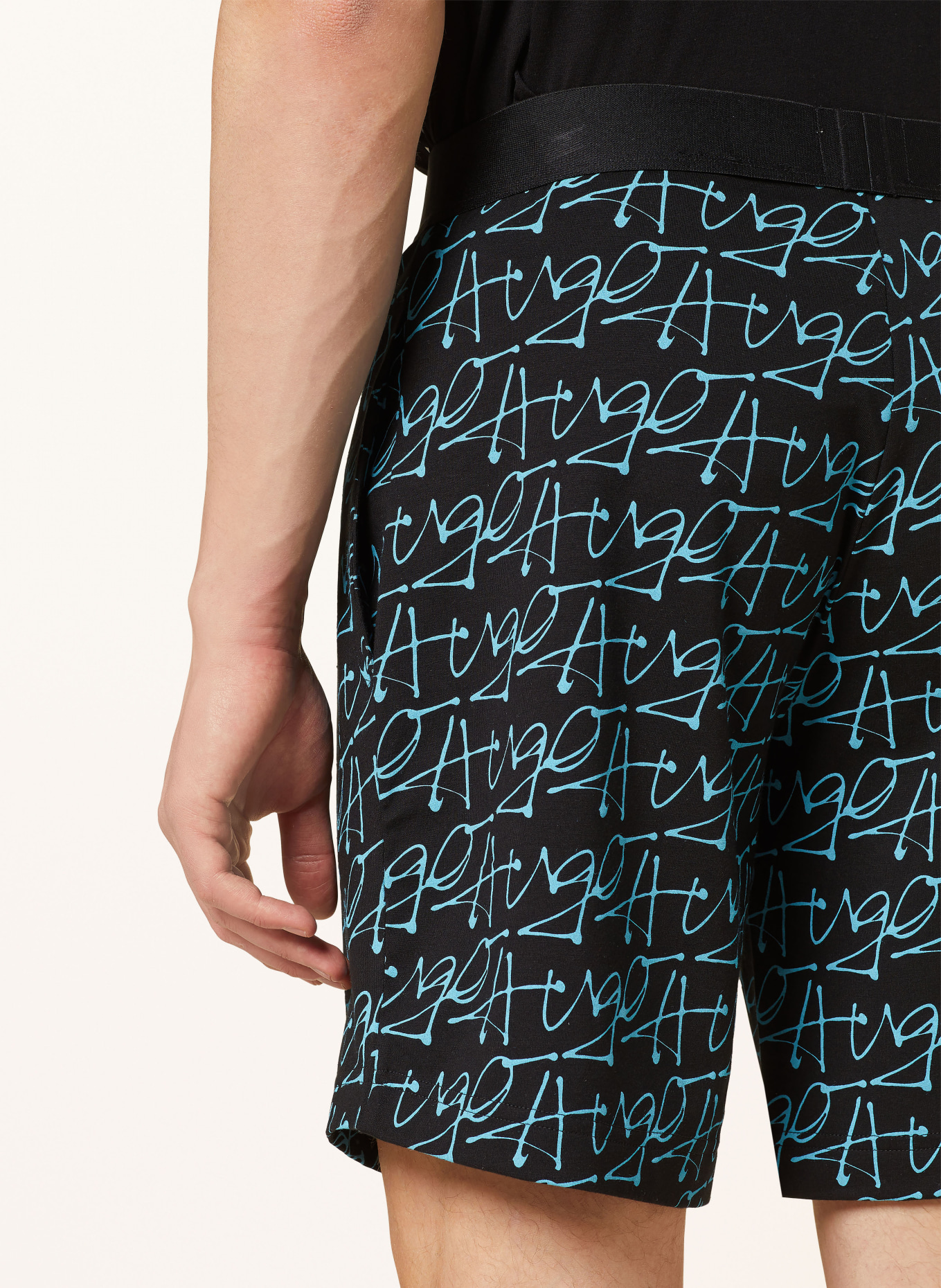 HUGO Pajama shorts HANDWRITTEN, Color: BLACK/ TURQUOISE (Image 6)