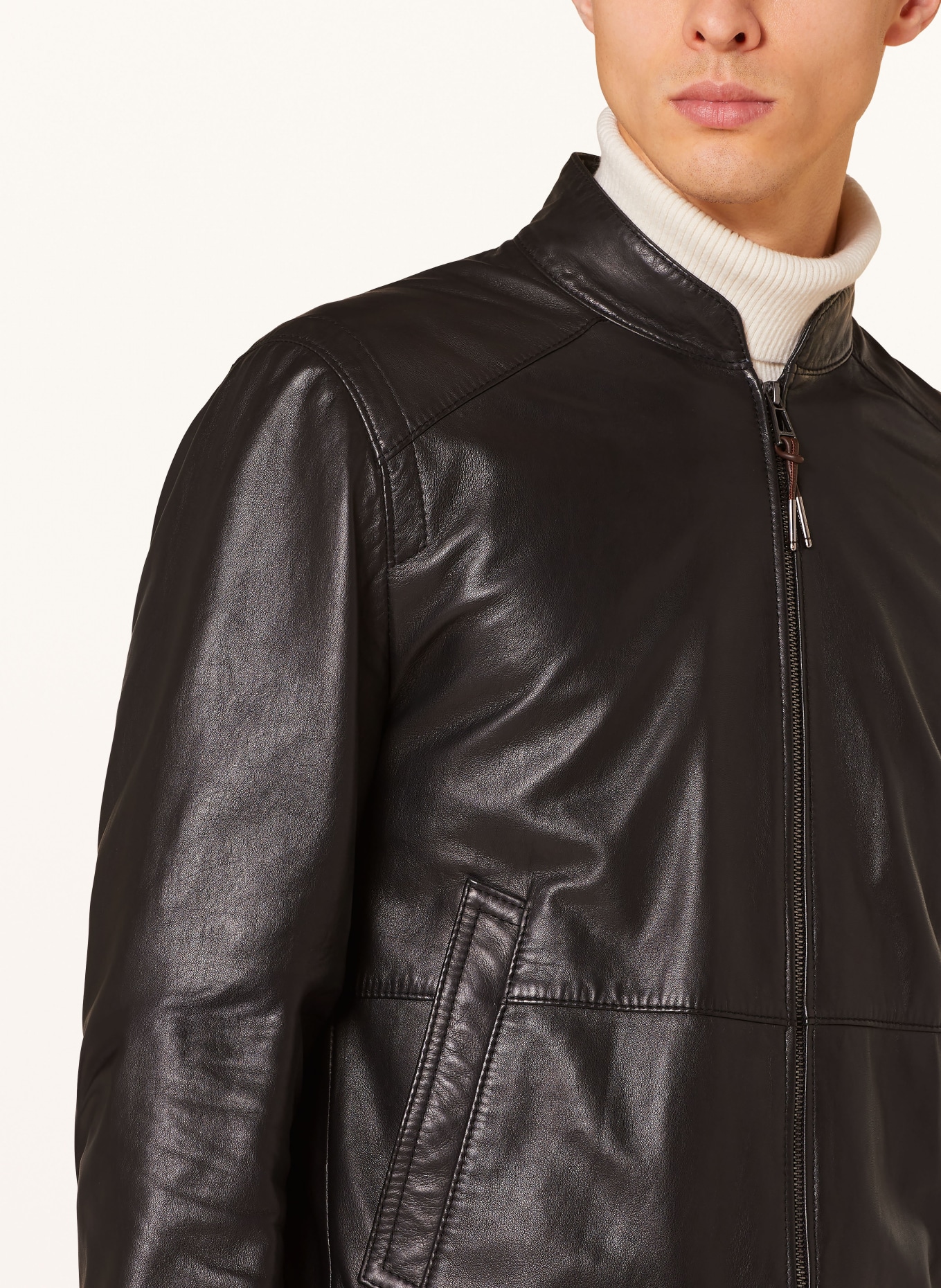 windsor. Leather jacket BORELLO, Color: BLACK (Image 4)