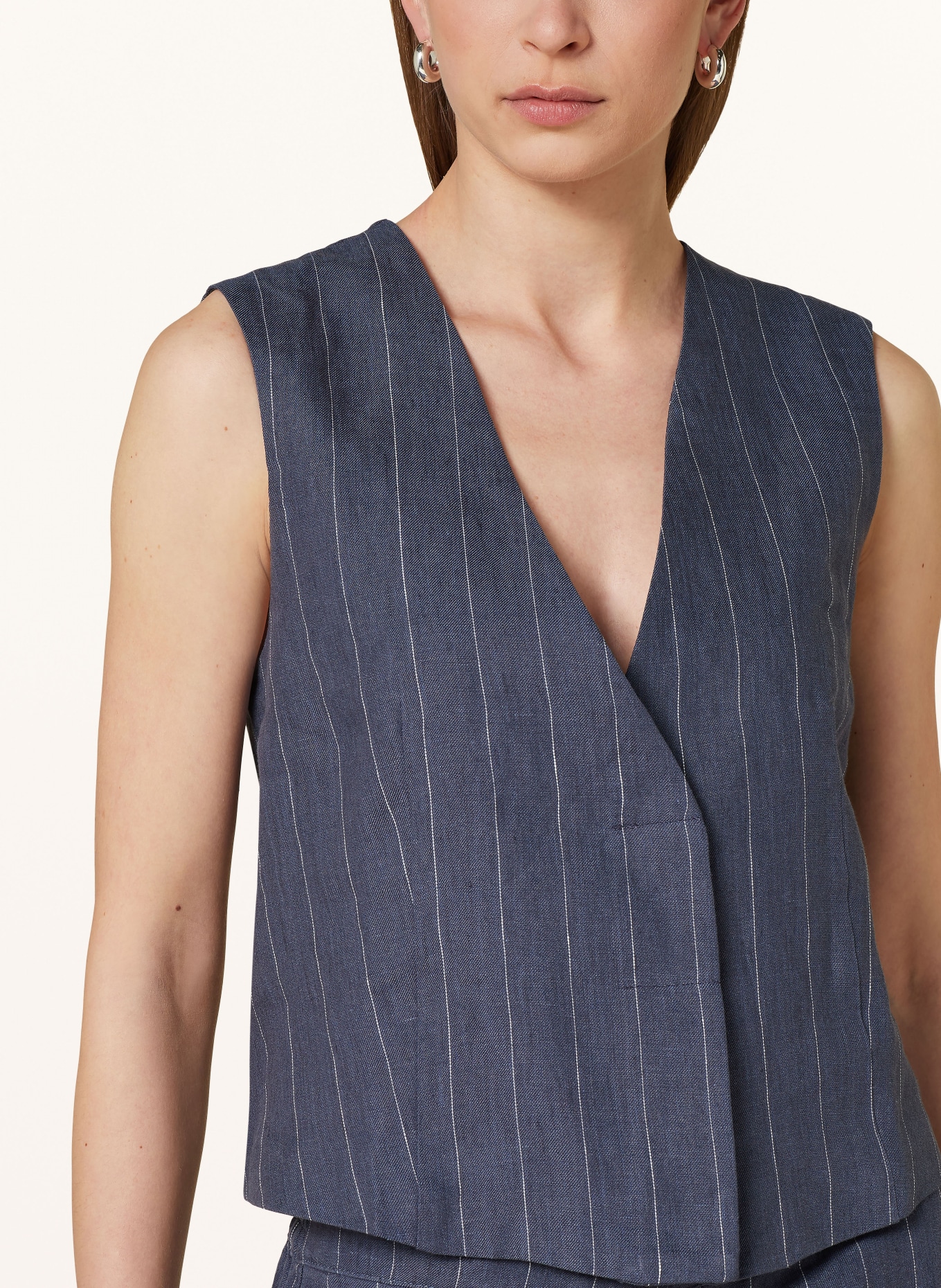LANIUS Linen vest, Color: DARK BLUE/ WHITE (Image 4)