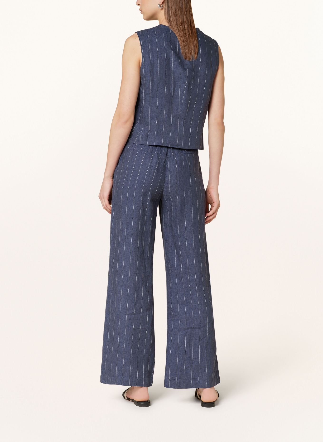 LANIUS Wide leg trousers made of linen, Color: DARK BLUE/ WHITE (Image 3)
