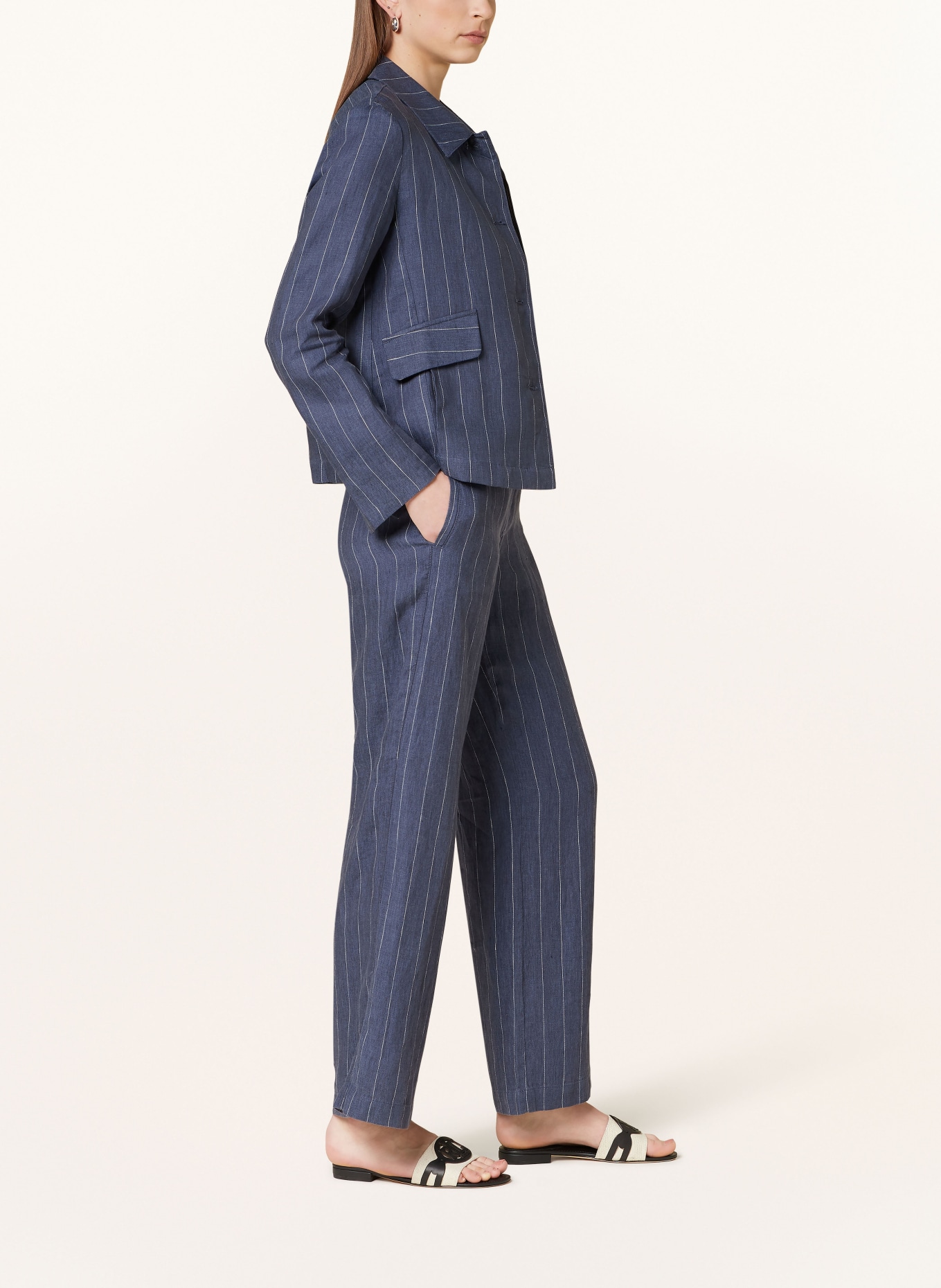 LANIUS Wide leg trousers made of linen, Color: DARK BLUE/ WHITE (Image 4)
