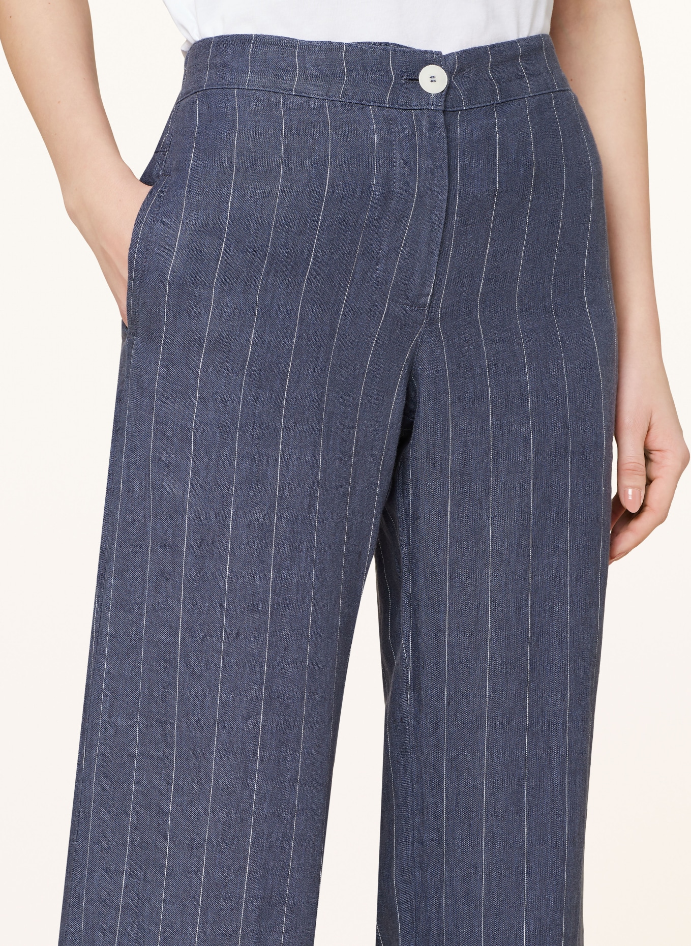 LANIUS Wide leg trousers made of linen, Color: DARK BLUE/ WHITE (Image 5)