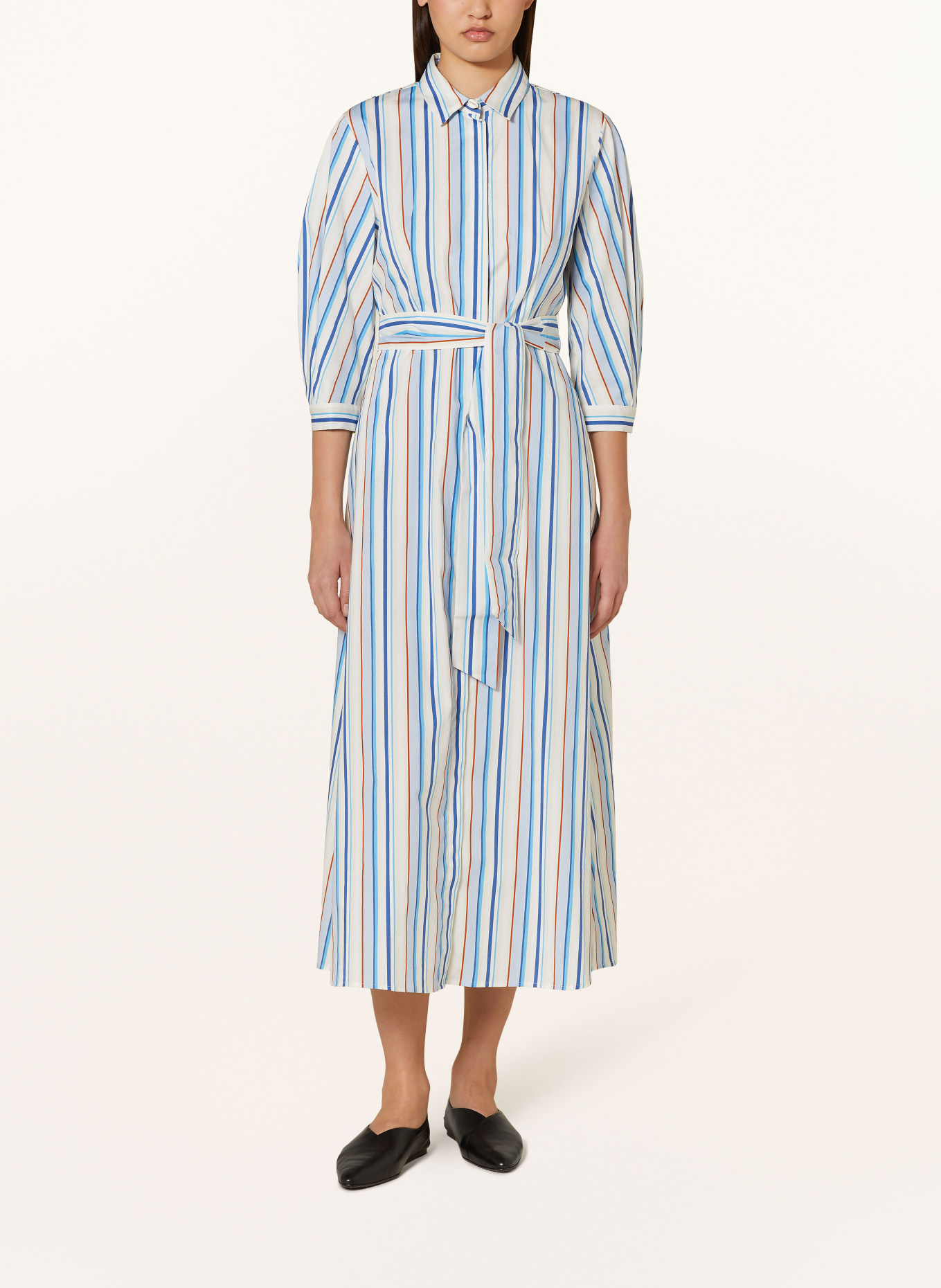 MARELLA Hemdblusenkleid JUTTA mit 3/4-Arm: HELLBLAU / BLAU / COGNAC