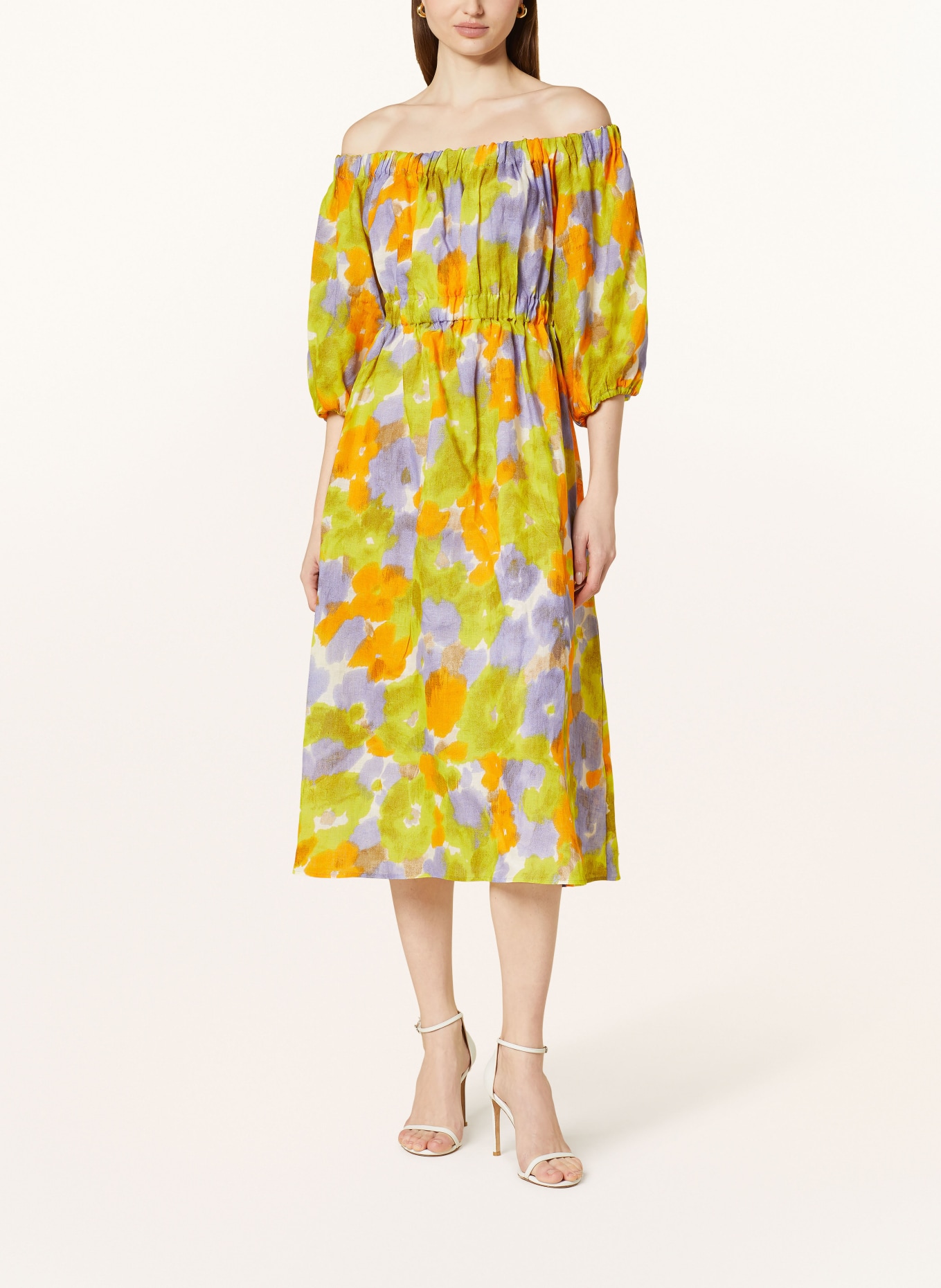 MARELLA Off-shoulder dress SAMARA in linen, Color: LIGHT PURPLE/ YELLOW/ LIGHT ORANGE (Image 2)