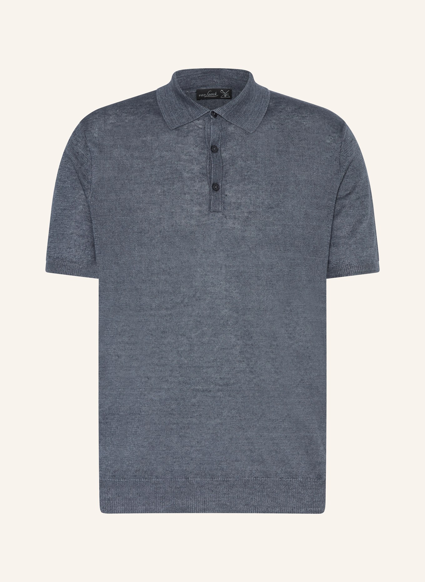 van Laack Knitted polo shirt SIMO in linen in dark blue