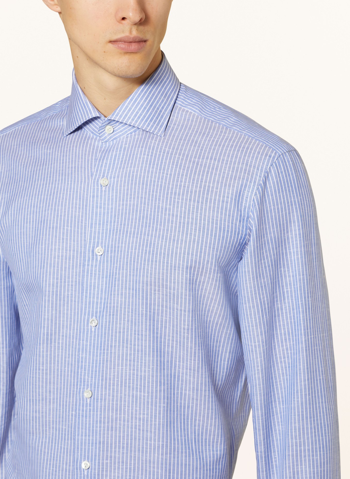 van Laack Shirt regular fit with linen, Color: BLUE/ WHITE (Image 4)