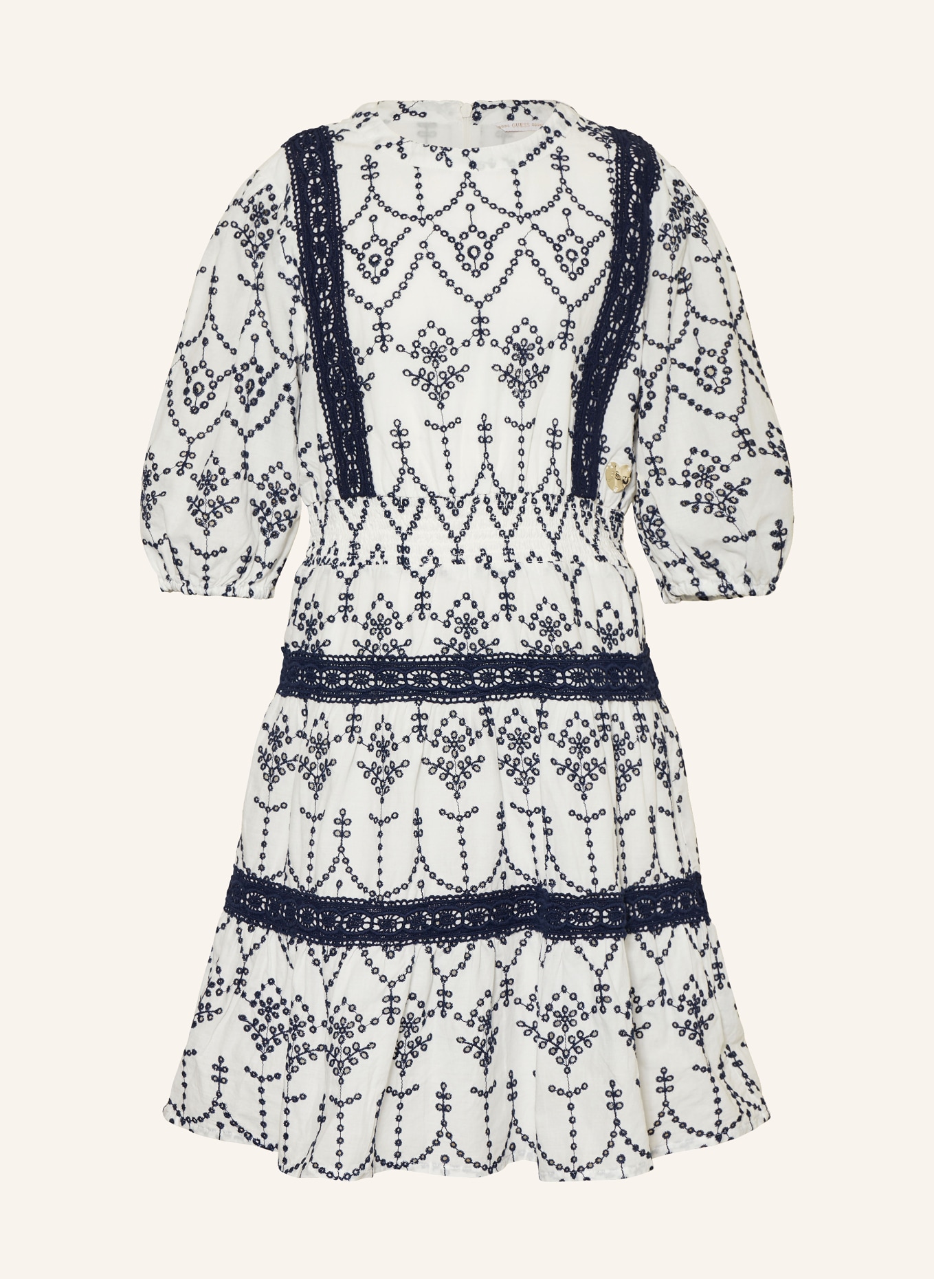 GUESS Kleid aus Lochspitze, Farbe: WEISS/ DUNKELBLAU (Bild 1)