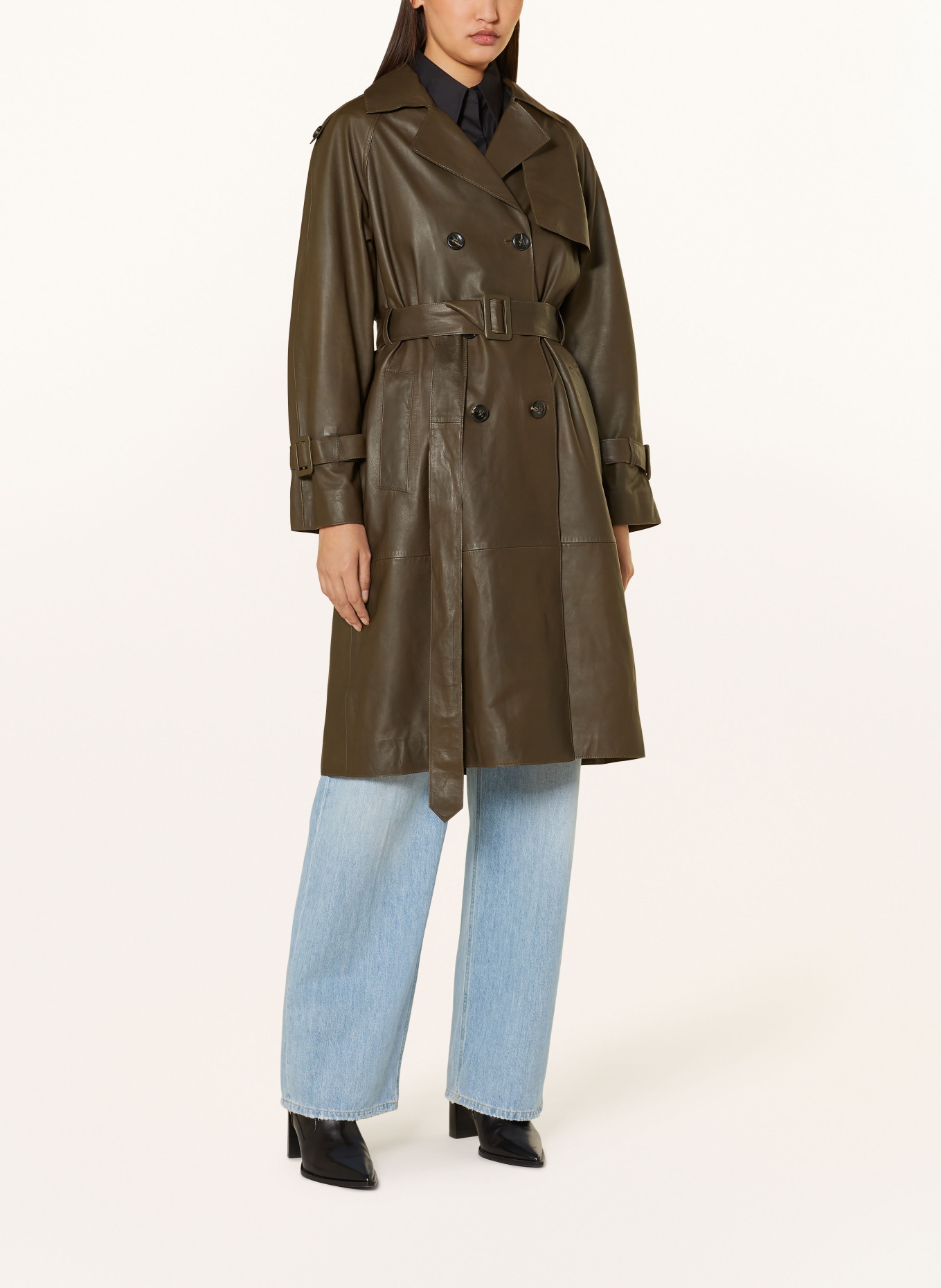 OAKWOOD Trench coat made of leather, Color: KHAKI (Image 2)