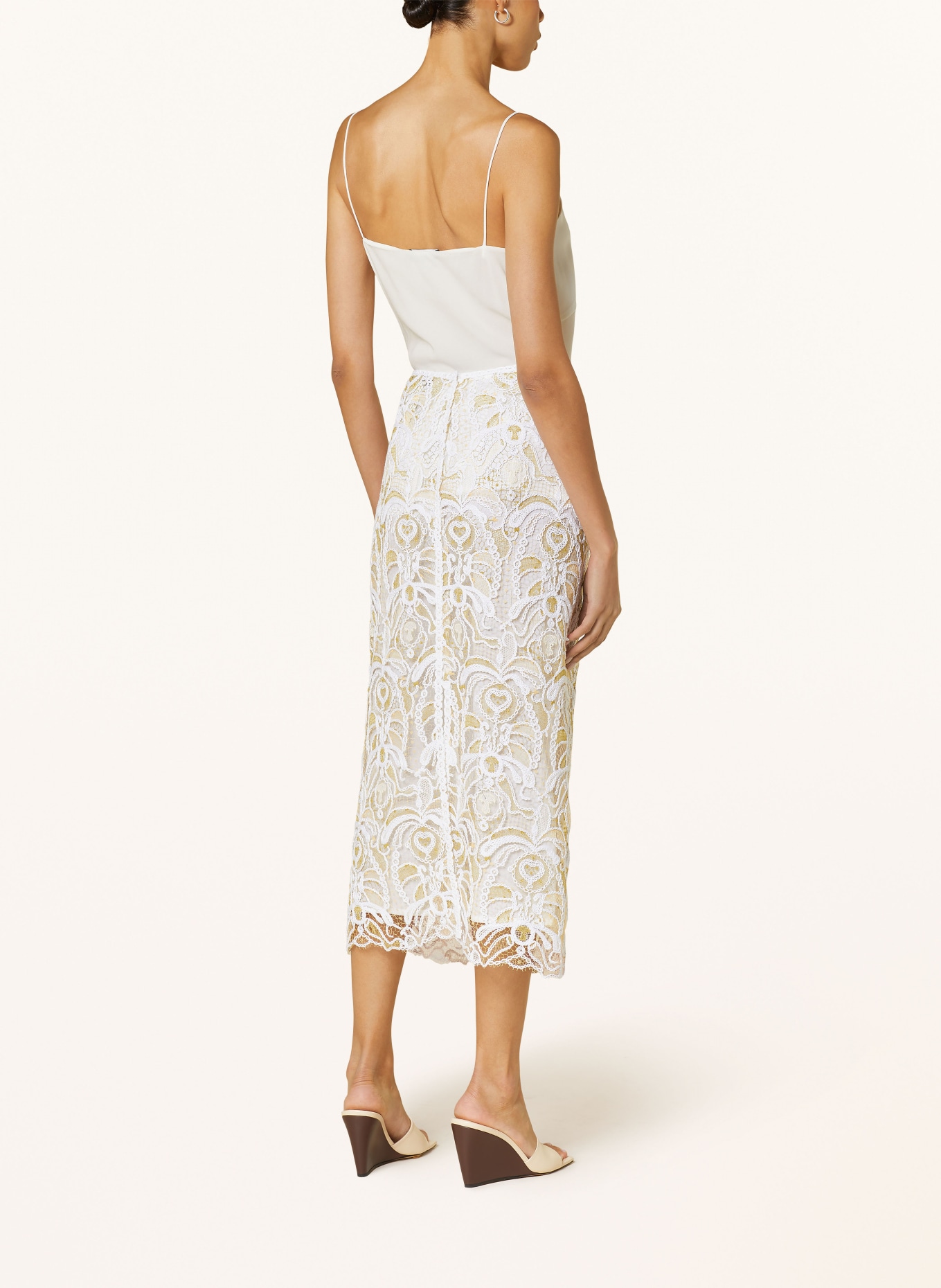 FABIANA FILIPPI Lace skirt, Color: WHITE/ OLIVE/ LIGHT YELLOW (Image 3)