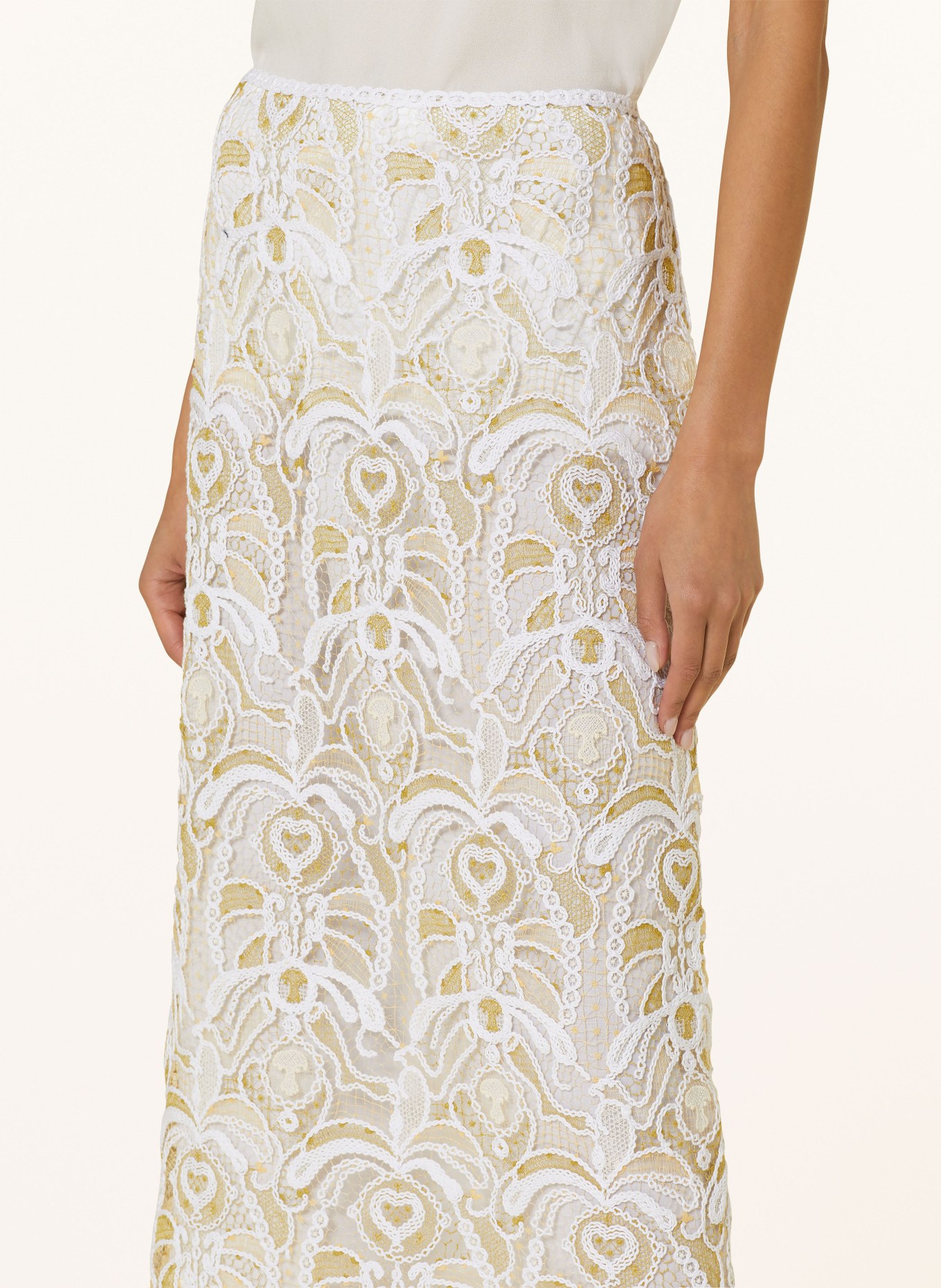 FABIANA FILIPPI Lace skirt, Color: WHITE/ OLIVE/ LIGHT YELLOW (Image 4)