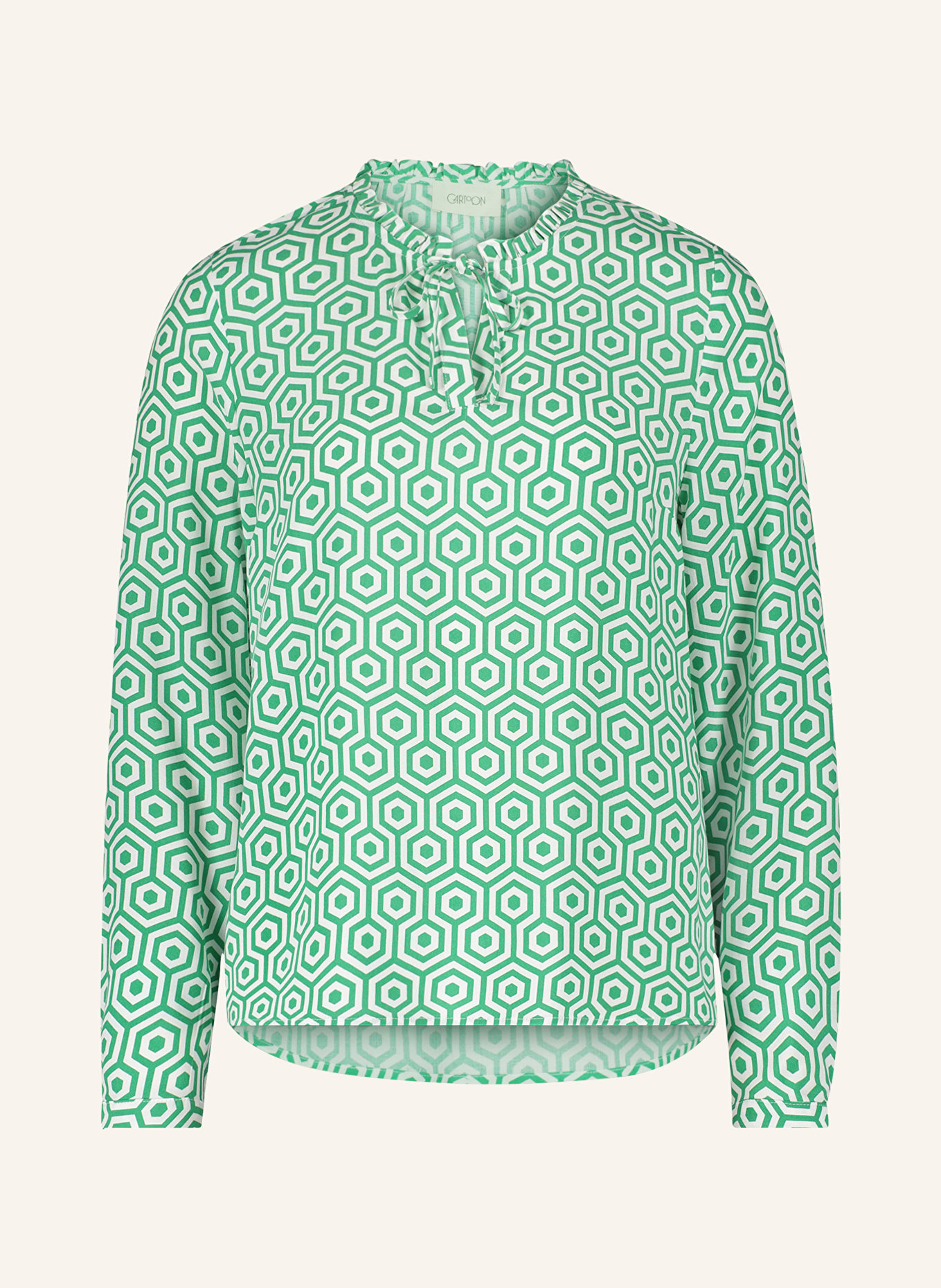 CARTOON Shirt blouse with ruffles, Color: GREEN/ WHITE (Image 1)