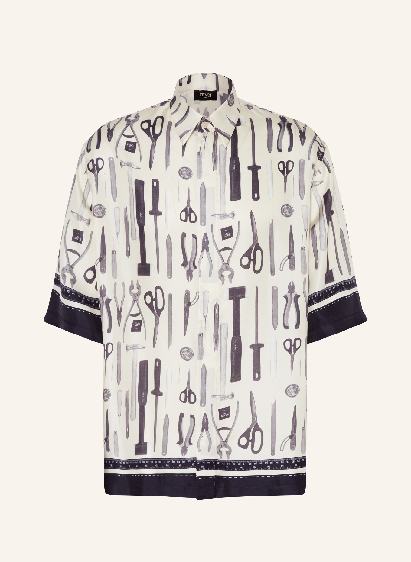 FENDI Short sleeve shirt comfort fit in silk, Color: ECRU/ BLACK/ GRAY (Image 1)