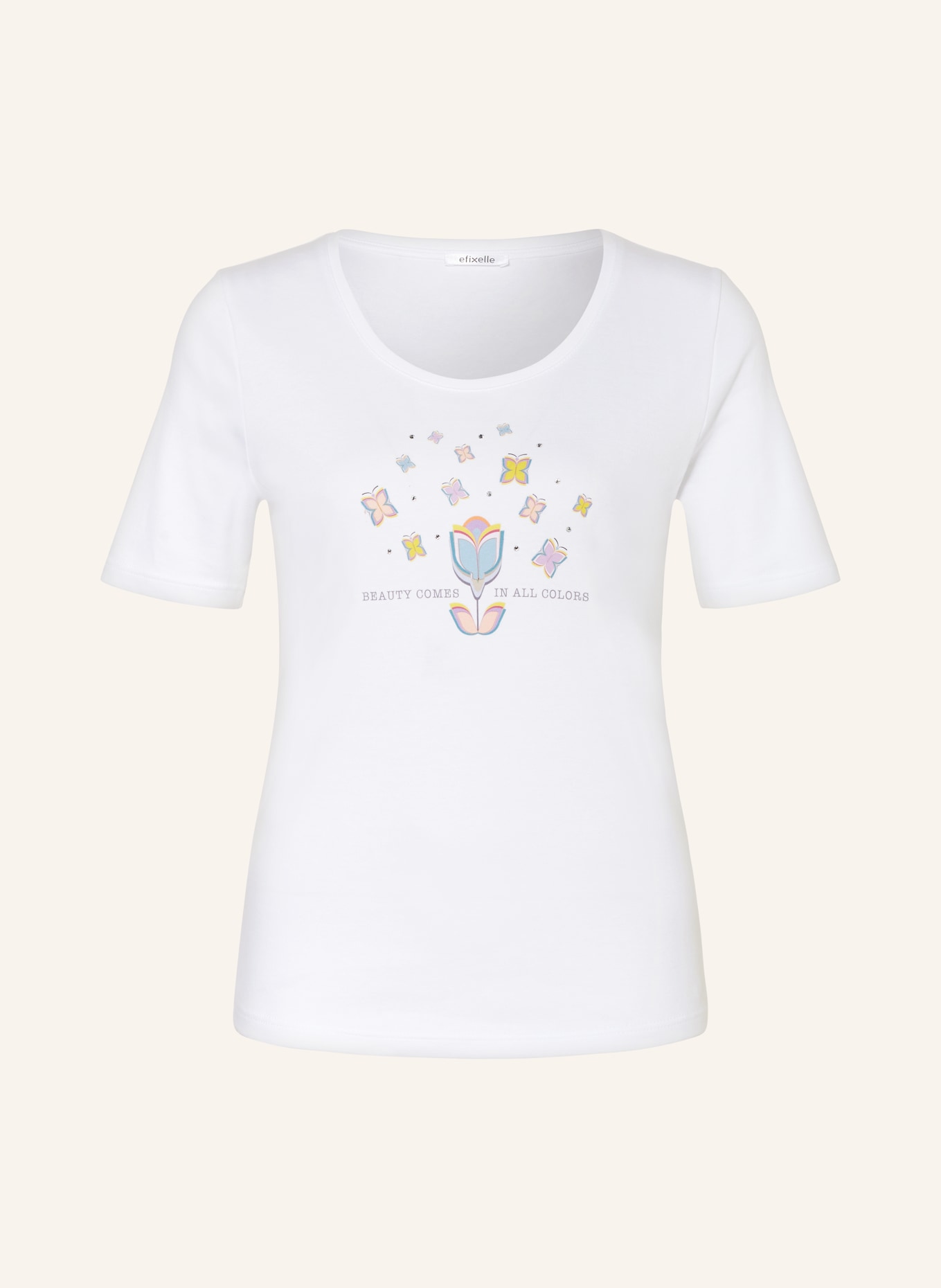 efixelle T-shirt with decorative gems, Color: WHITE/ LIGHT BLUE/ YELLOW (Image 1)