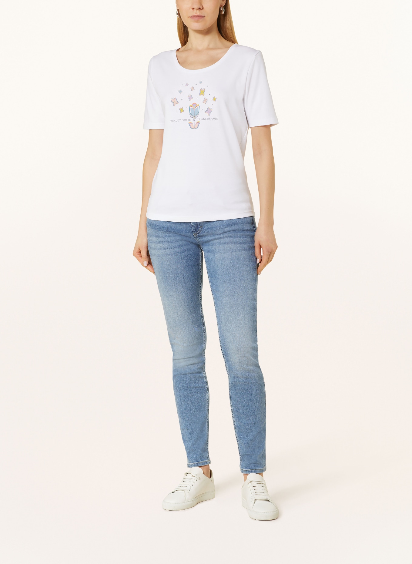 efixelle T-shirt with decorative gems, Color: WHITE/ LIGHT BLUE/ YELLOW (Image 2)
