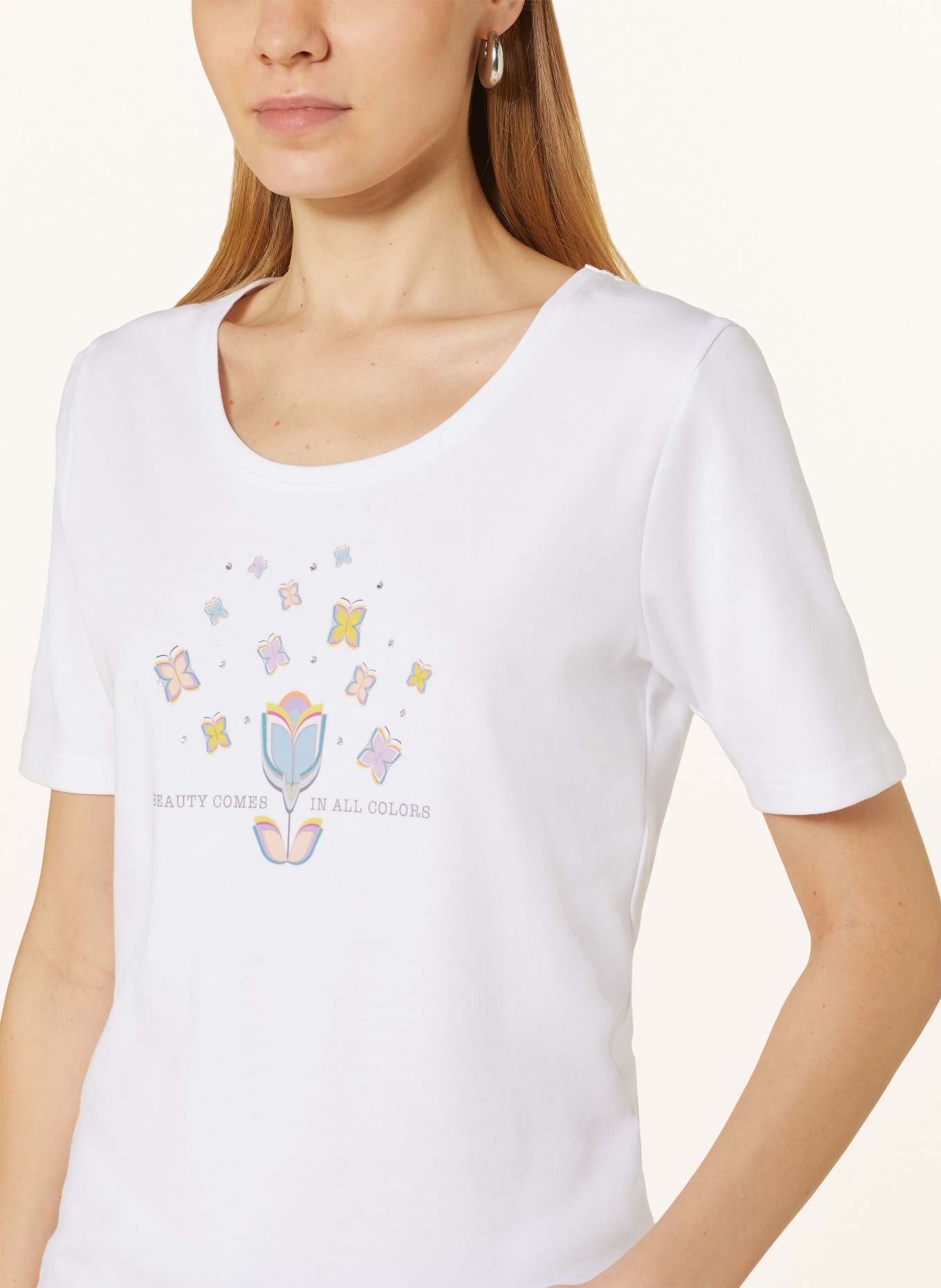 efixelle T-shirt z obszyciem ozdobnymi kamykami, Kolor: BIAŁY/ JASNONIEBIESKI/ ŻÓŁTY (Obrazek 4)