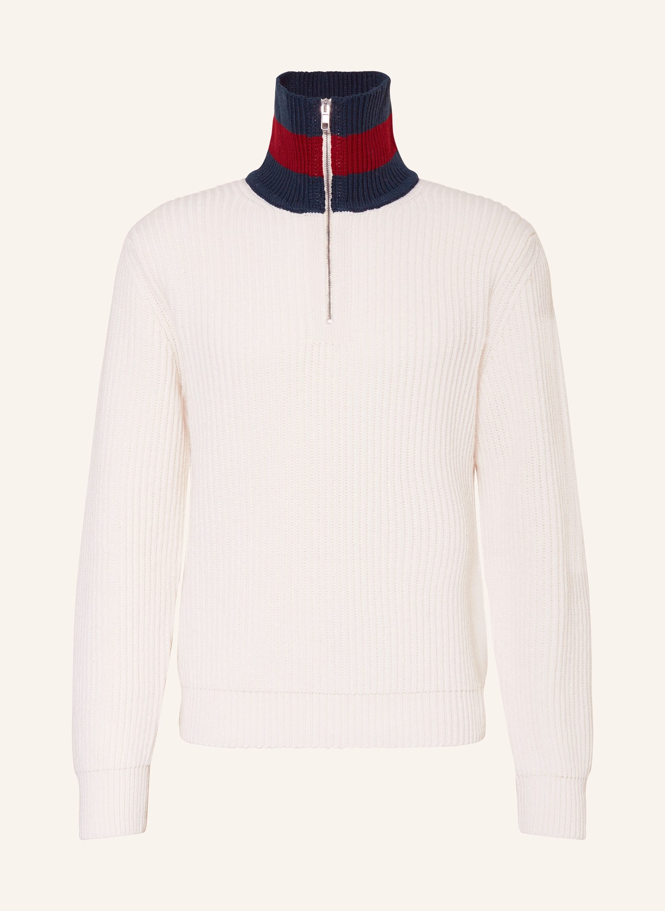 GUCCI Half-zip sweater, Color: ECRU/ DARK GREEN/ RED (Image 1)