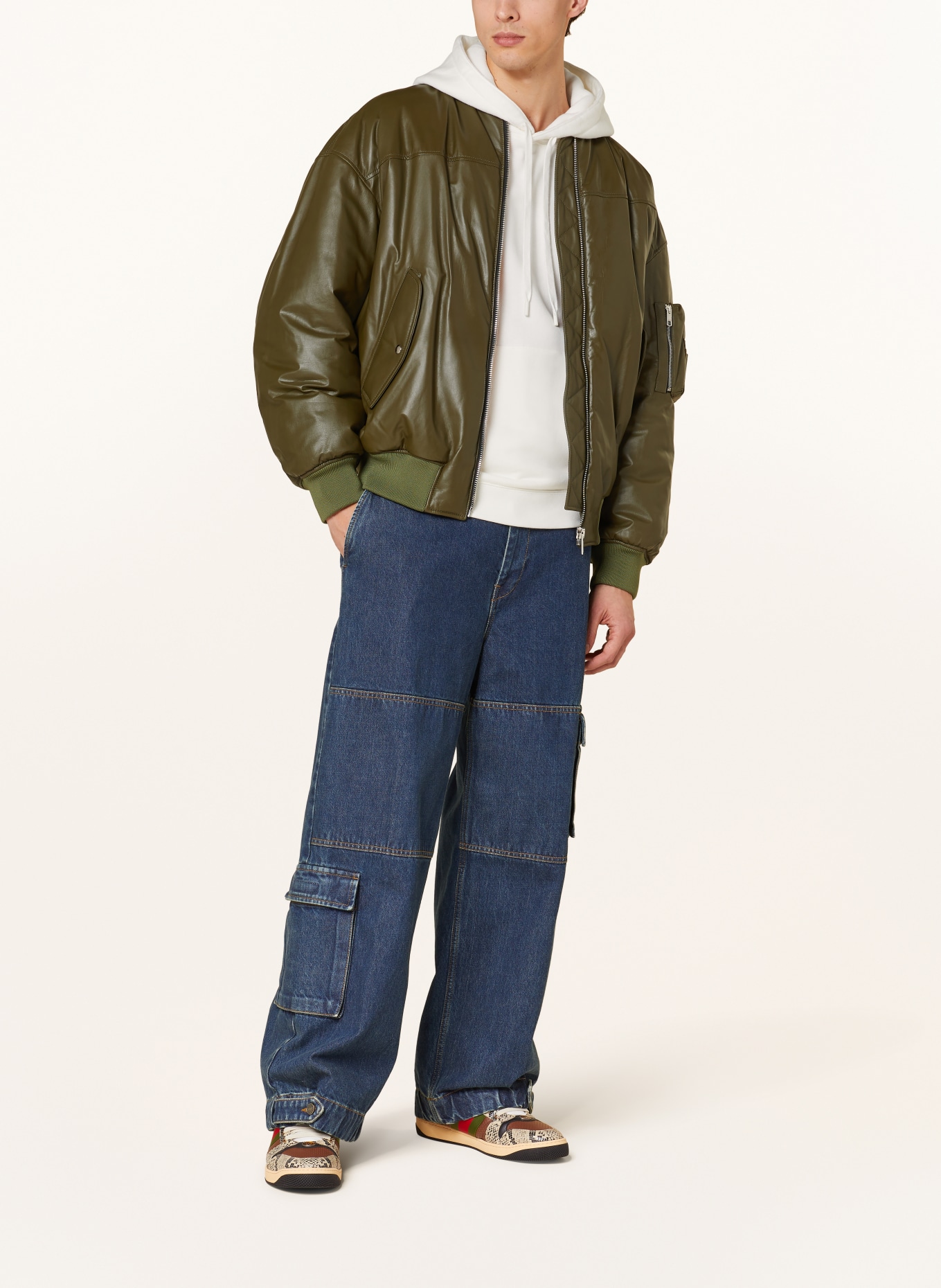 GUCCI Leather bomber jacket, Color: KHAKI (Image 2)