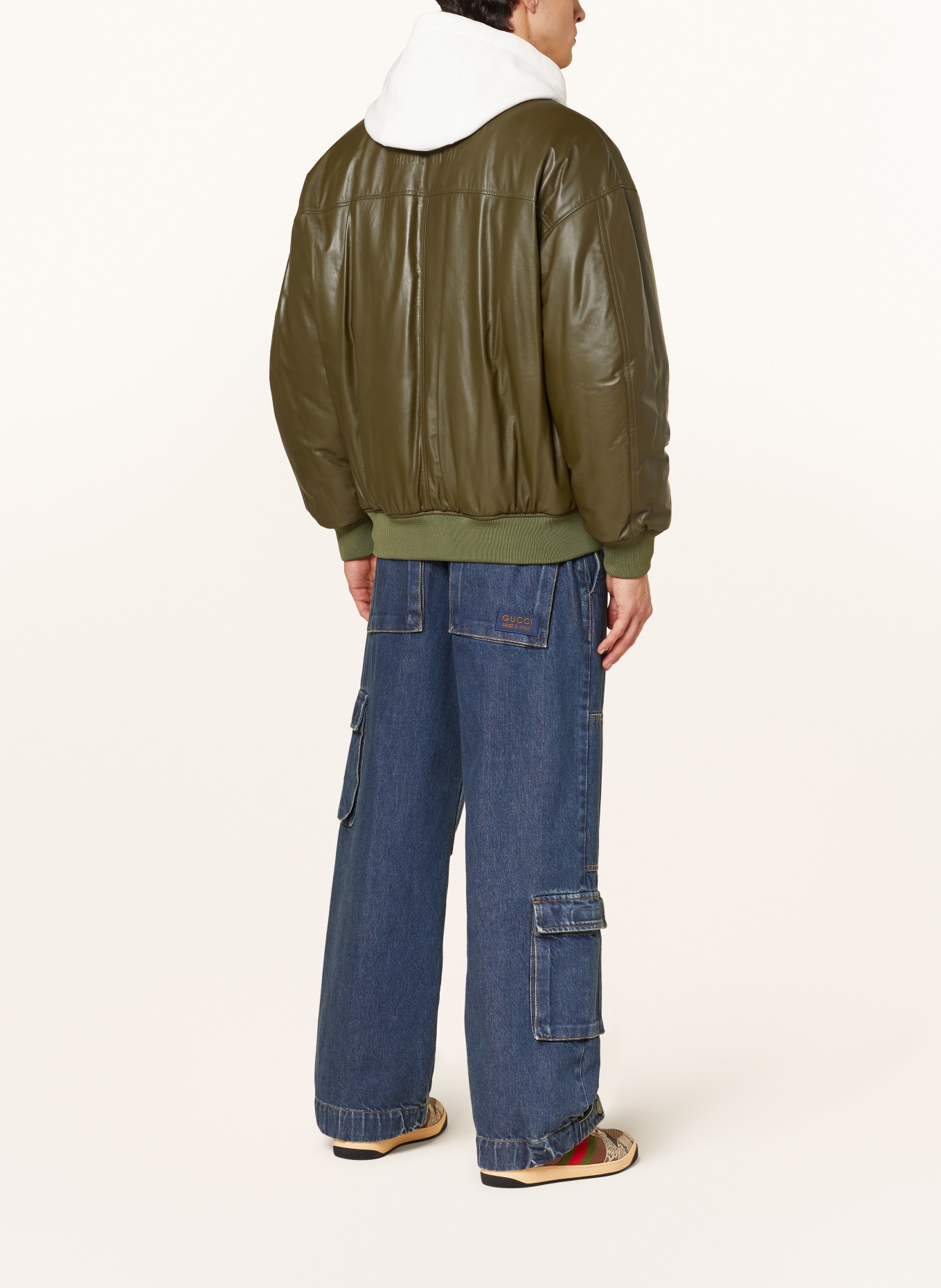 GUCCI Leather bomber jacket, Color: KHAKI (Image 3)