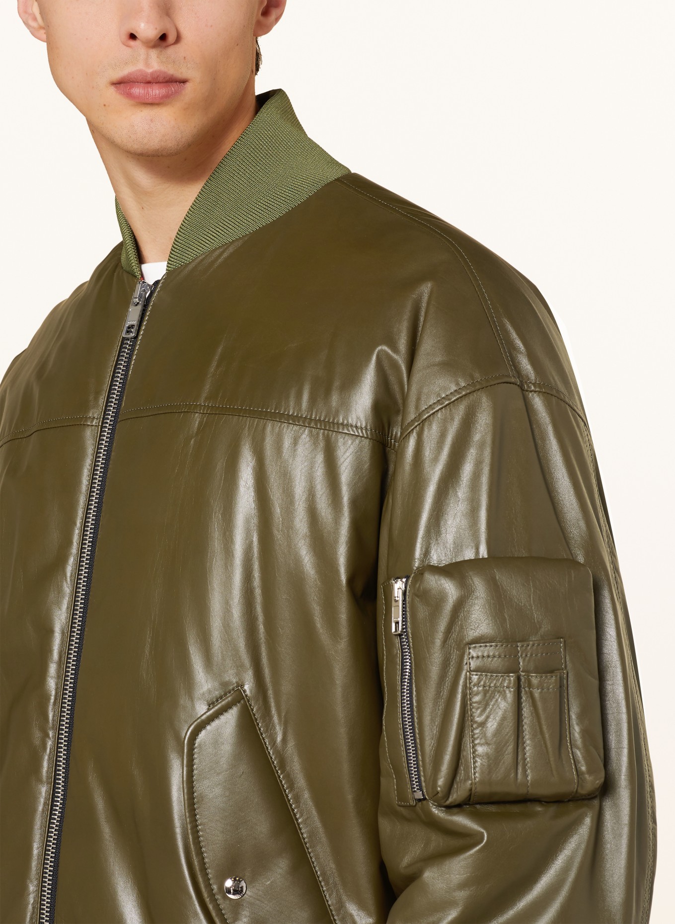 GUCCI Leather bomber jacket, Color: KHAKI (Image 4)