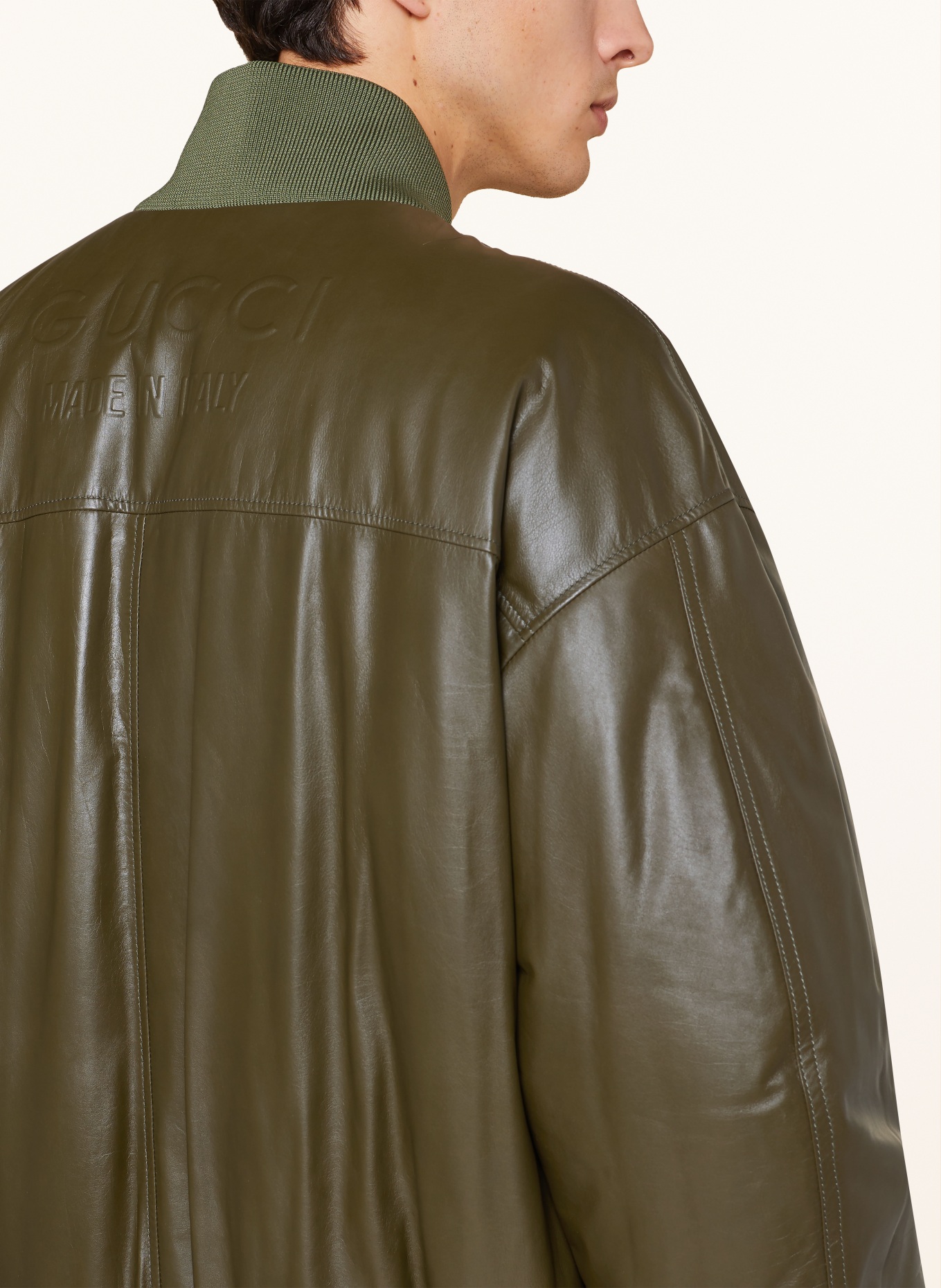GUCCI Leather bomber jacket, Color: KHAKI (Image 5)