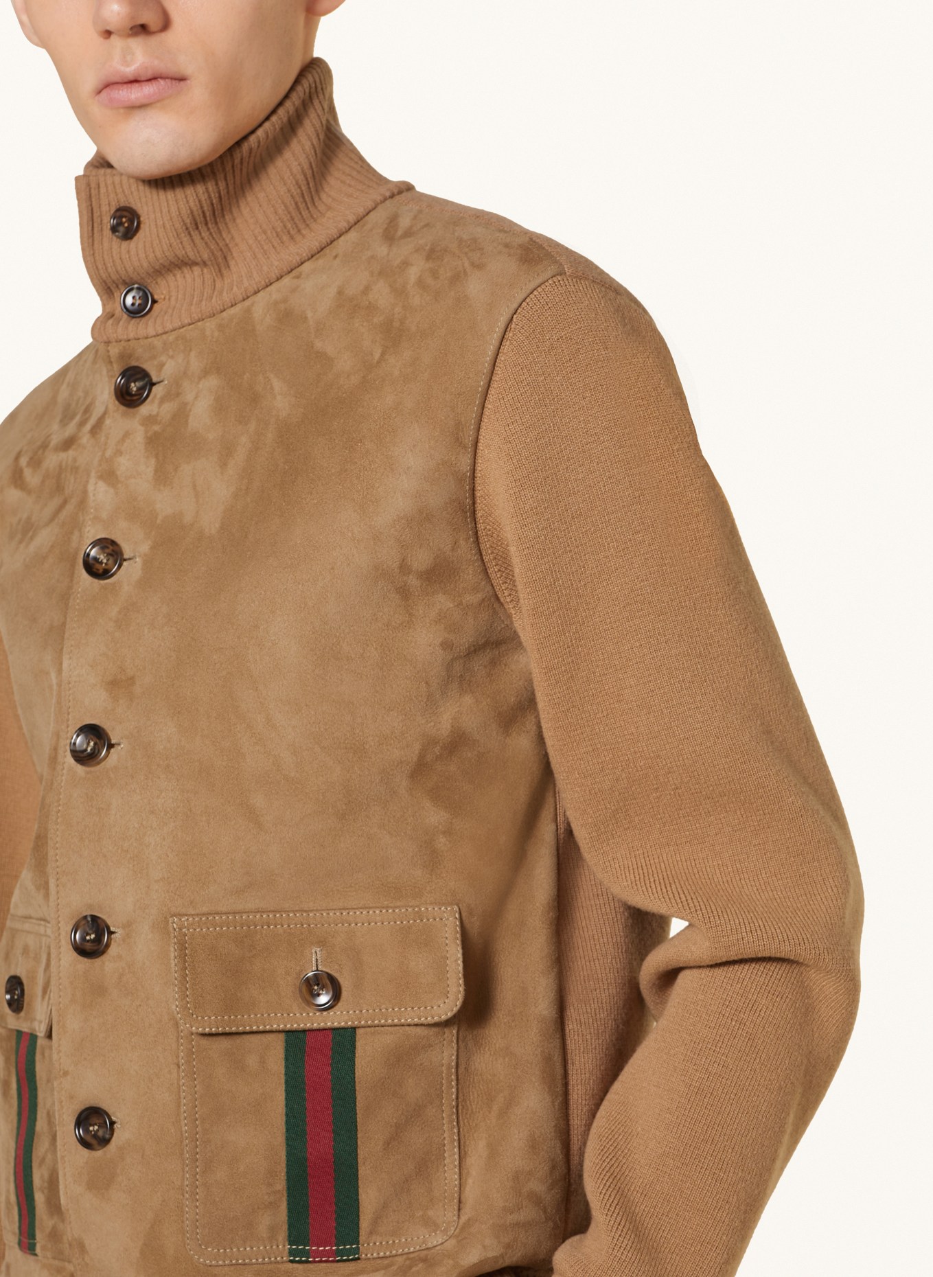 GUCCI Leather jacket in mixed materials, Color: 2184 CAMEL (Image 4)