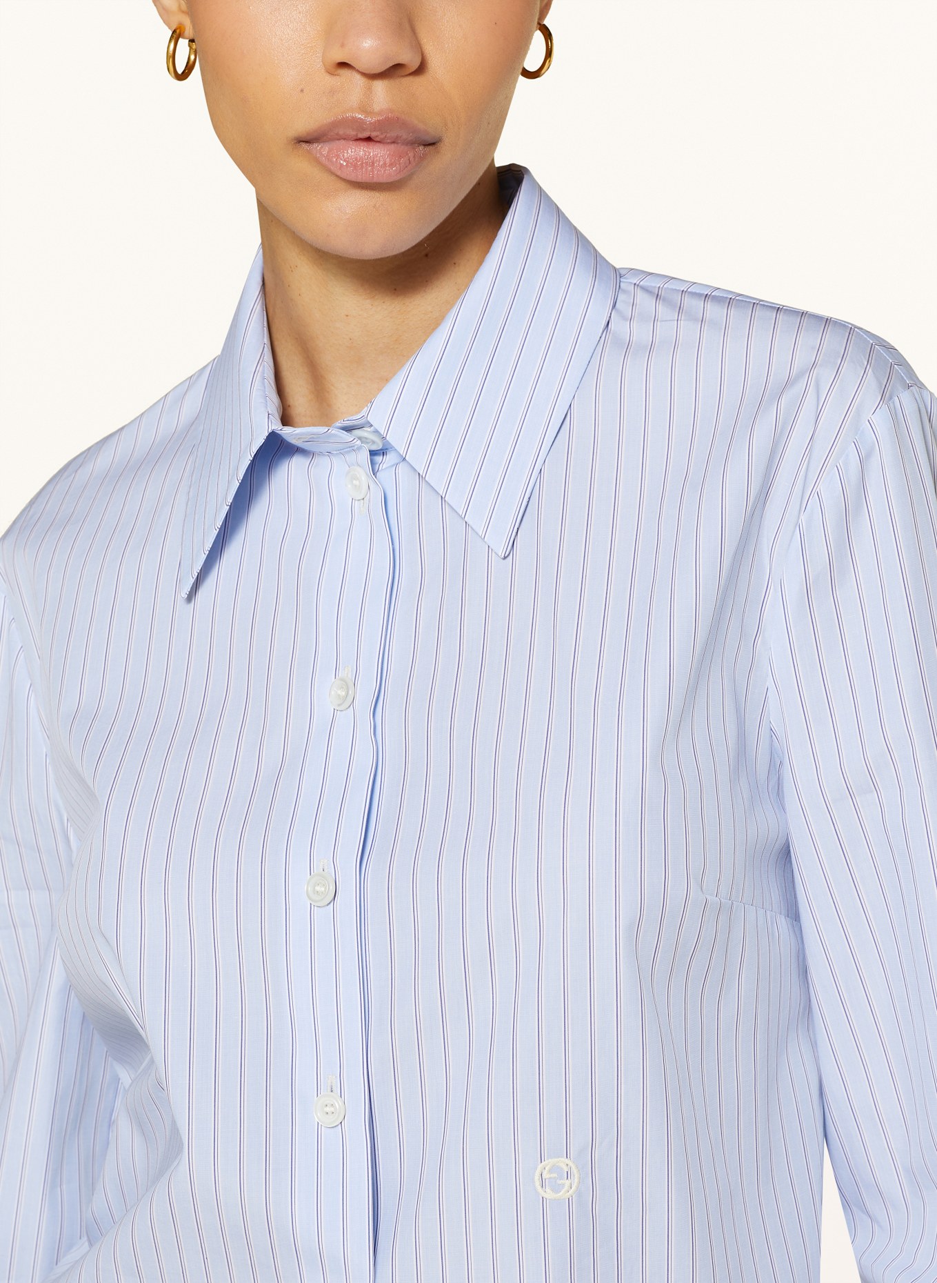 GUCCI Cropped shirt blouse, Color: LIGHT BLUE/ WHITE/ DARK BLUE (Image 4)