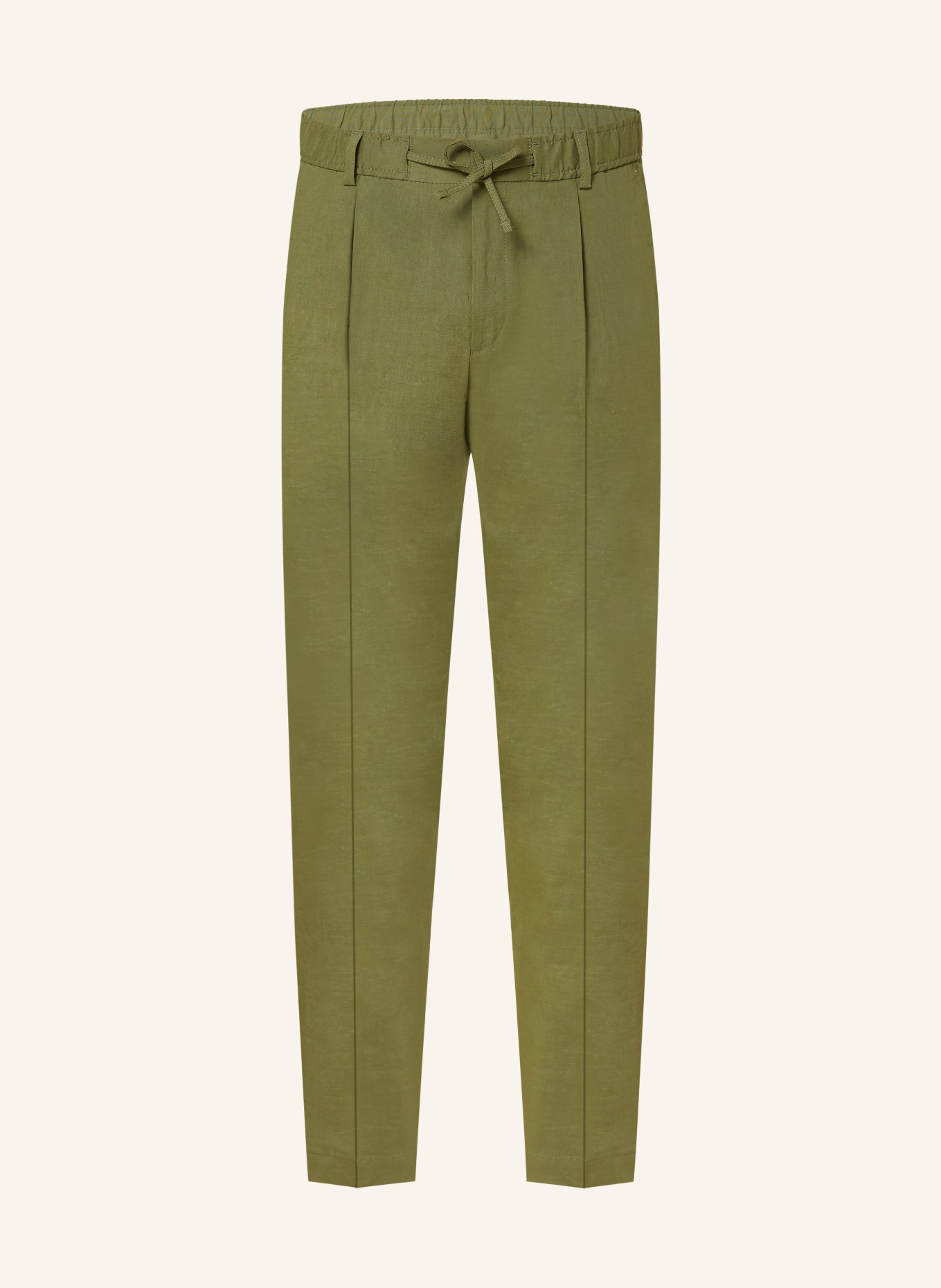 BOSS Spodnie PERIN relaxed fit z dodatkiem lnu, Kolor: 374 OPEN GREEN (Obrazek 1)