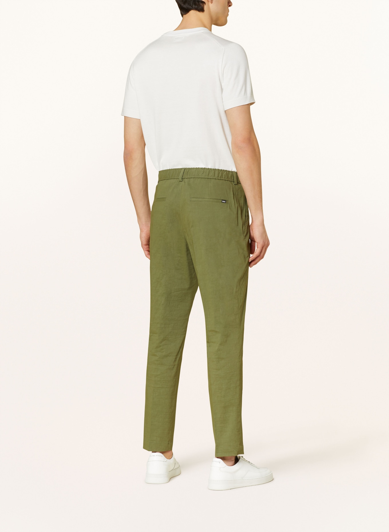 BOSS Spodnie PERIN relaxed fit z dodatkiem lnu, Kolor: 374 OPEN GREEN (Obrazek 4)