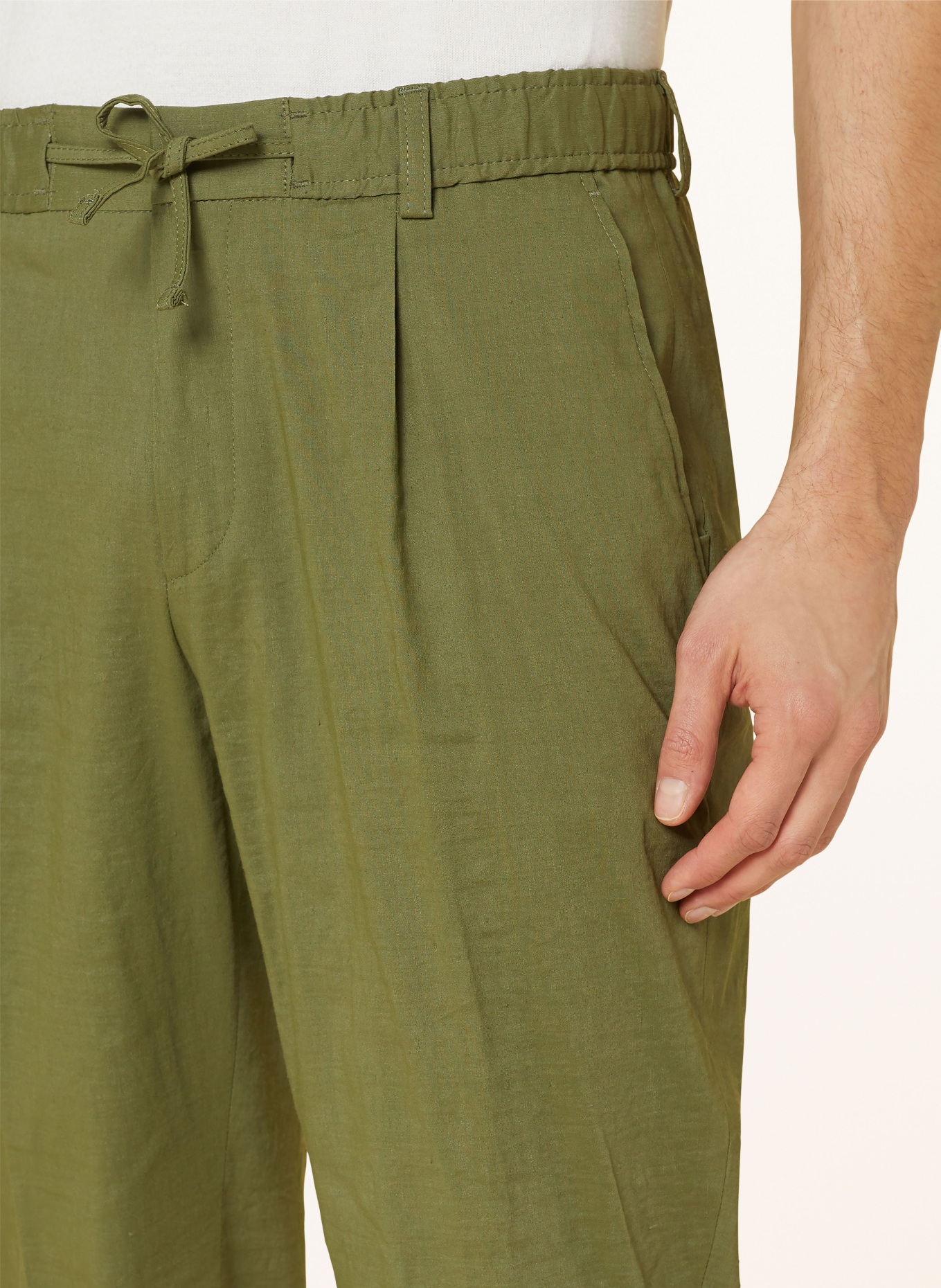 BOSS Spodnie PERIN relaxed fit z dodatkiem lnu, Kolor: 374 OPEN GREEN (Obrazek 6)