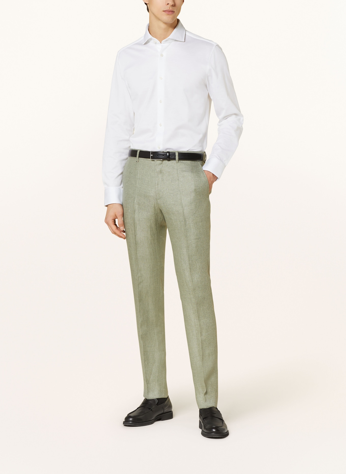 BOSS Oblekové kalhoty LENON Regular Fit se lnem, Barva: 330 LIGHT/PASTEL GREEN (Obrázek 3)