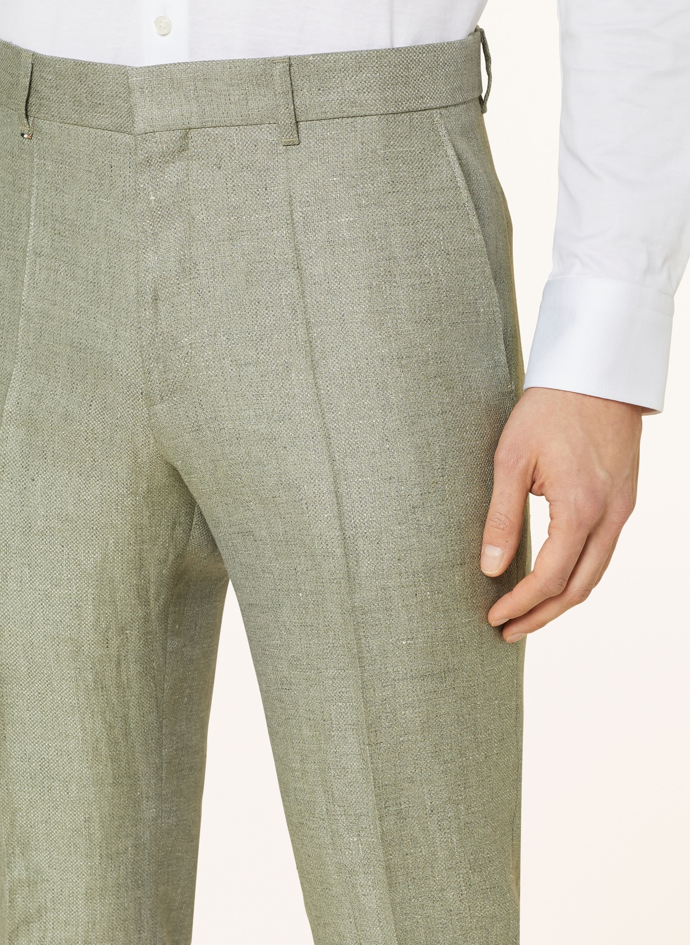 BOSS Suit trousers LENON regular fit with linen, Color: 330 LIGHT/PASTEL GREEN (Image 6)