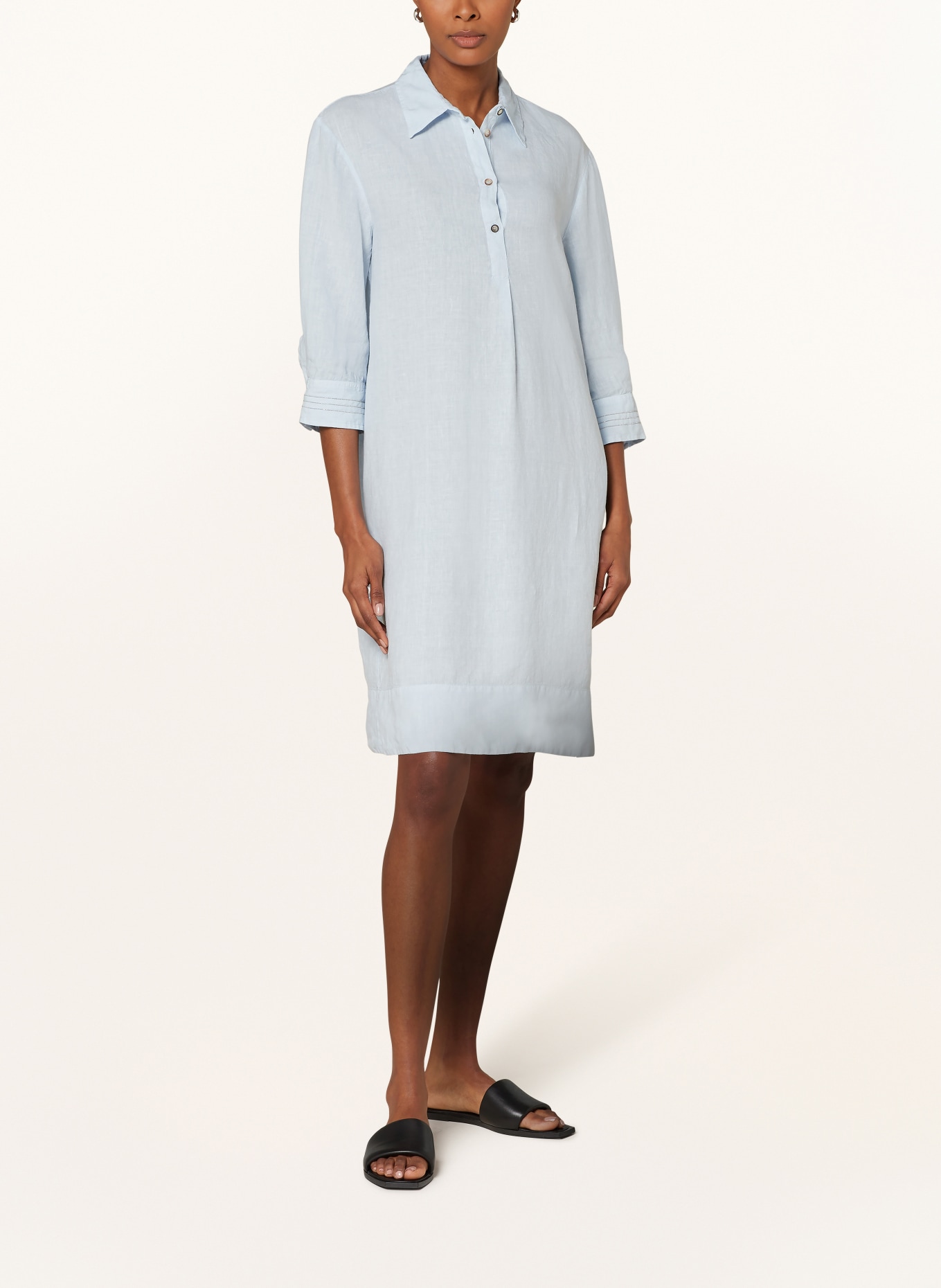 PESERICO Linen dress with 3/4 sleeves, Color: LIGHT BLUE (Image 2)