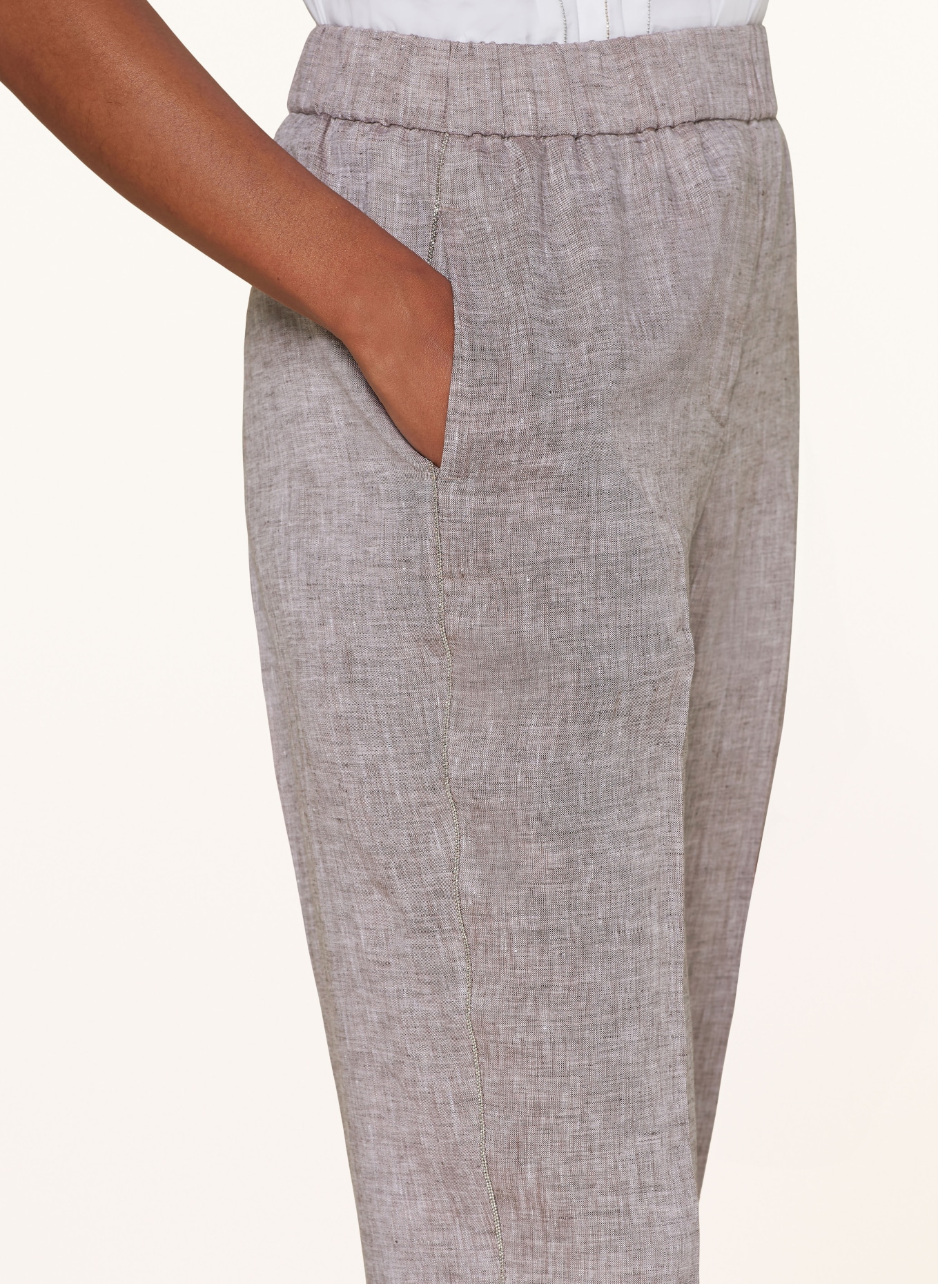 PESERICO Trousers with decorative gems, Color: TAUPE (Image 5)