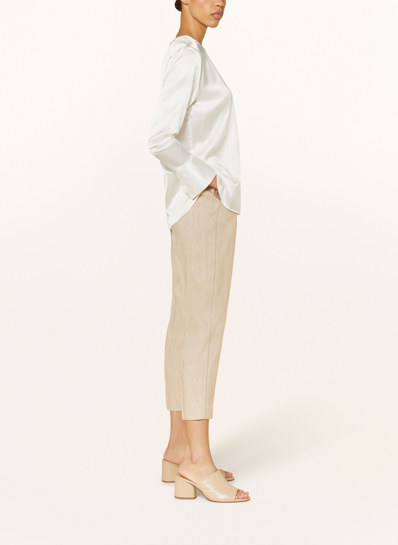 PESERICO 7/8 trousers with linen and decorative beads, Color: BEIGE (Image 4)