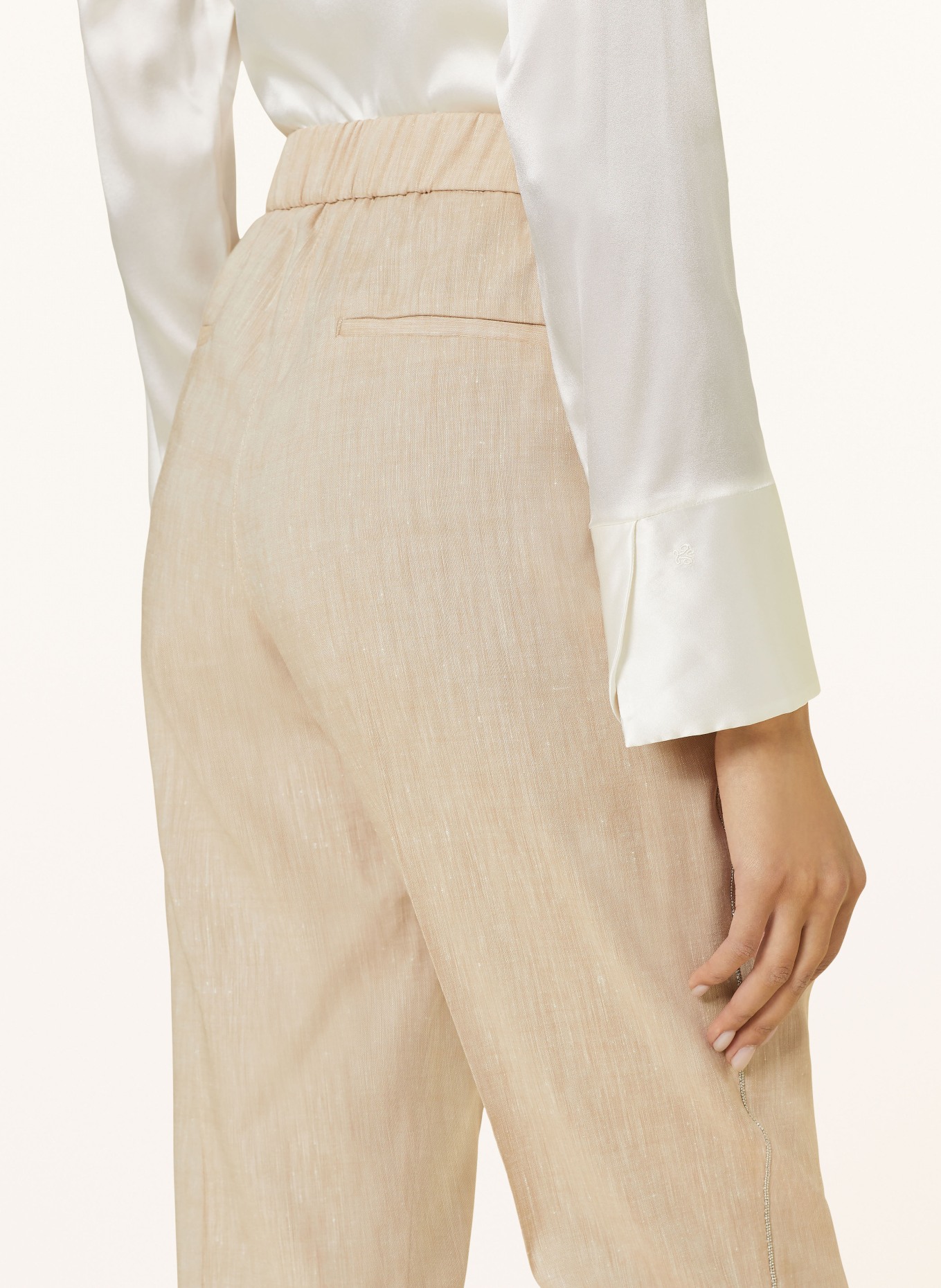 PESERICO 7/8 trousers with linen and decorative beads, Color: BEIGE (Image 5)