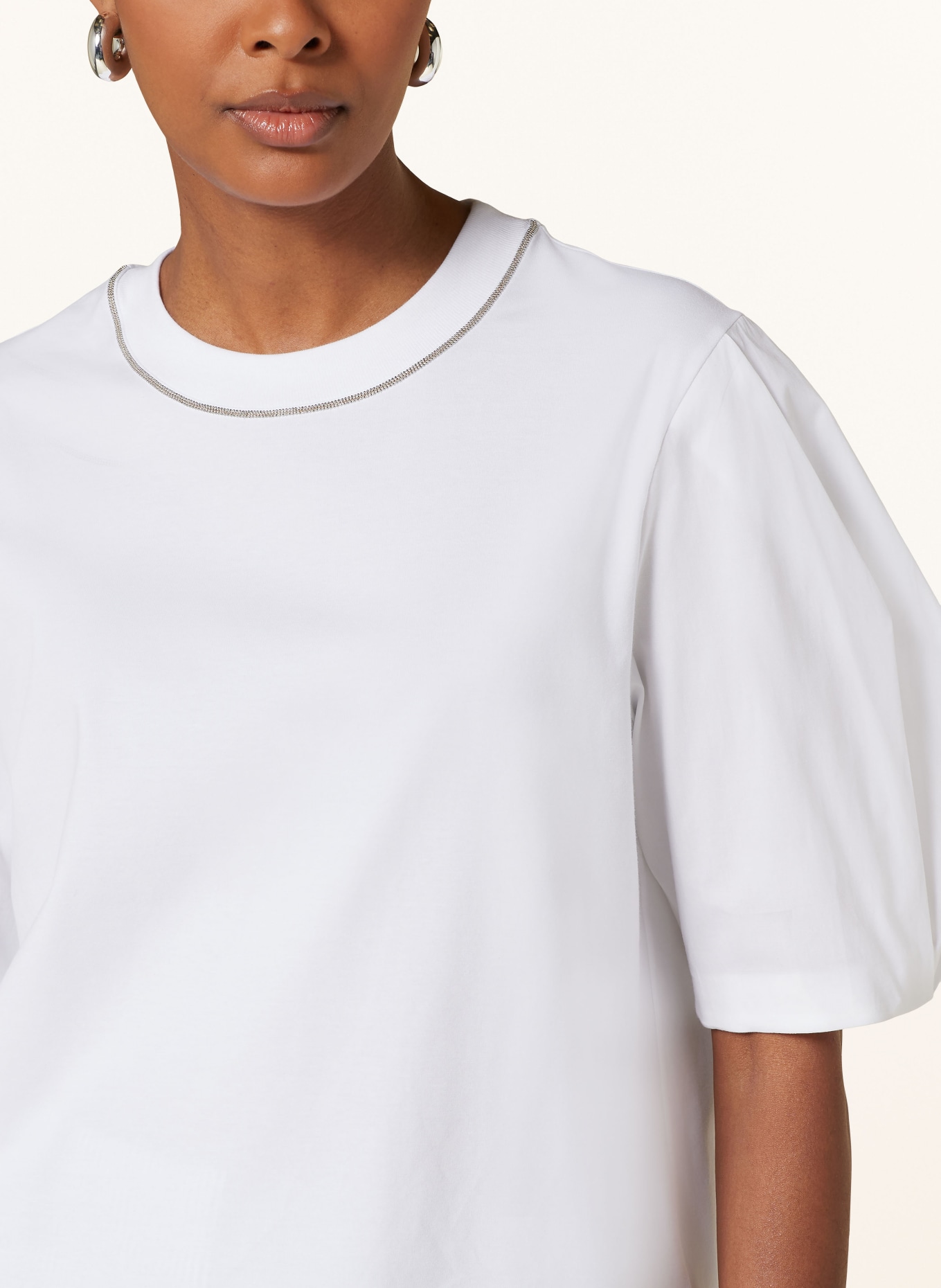 PESERICO T-shirt in mixed materials, Color: WHITE (Image 4)