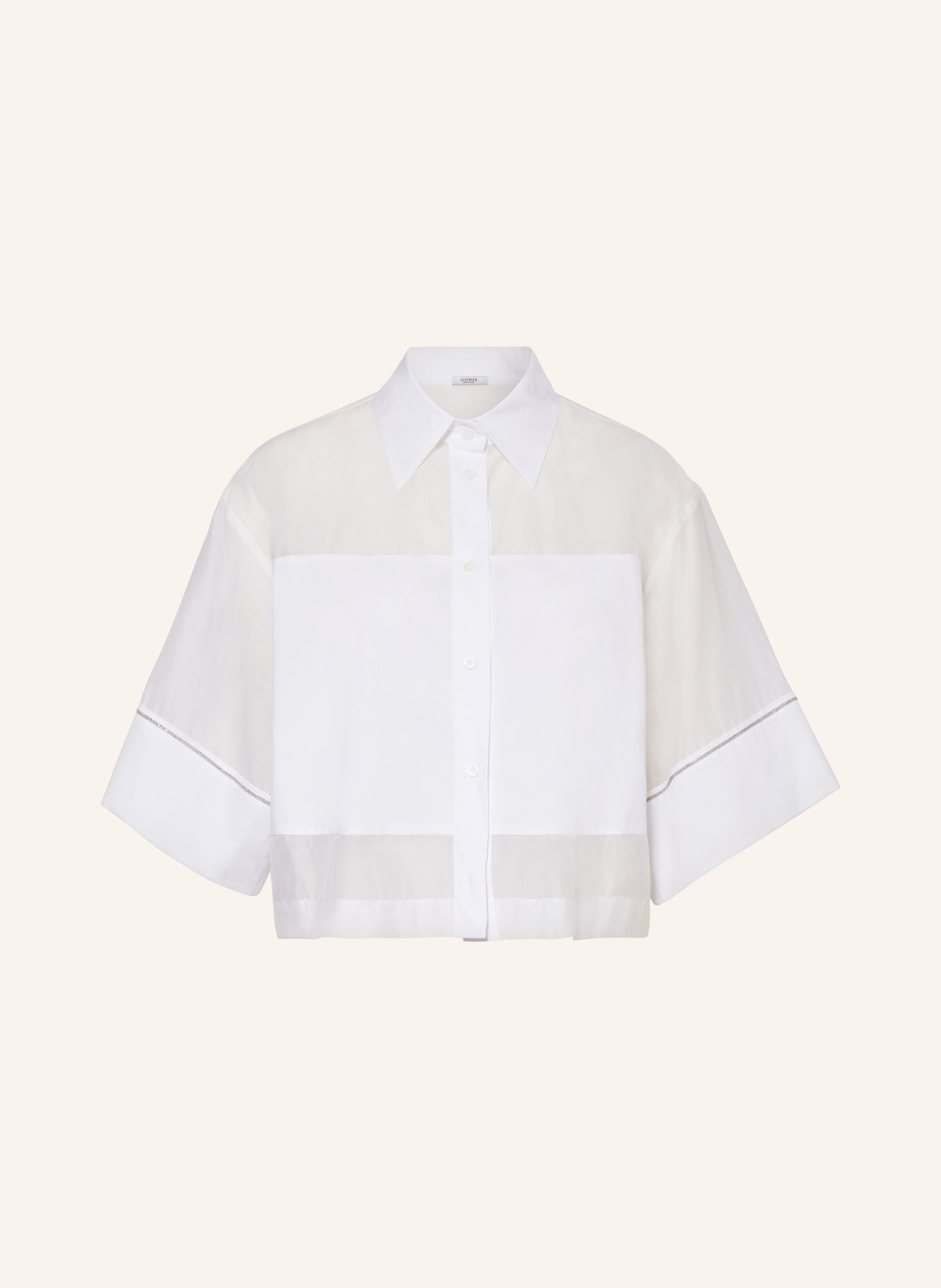 PESERICO Cropped shirt blouse with silk, Color: WHITE (Image 1)