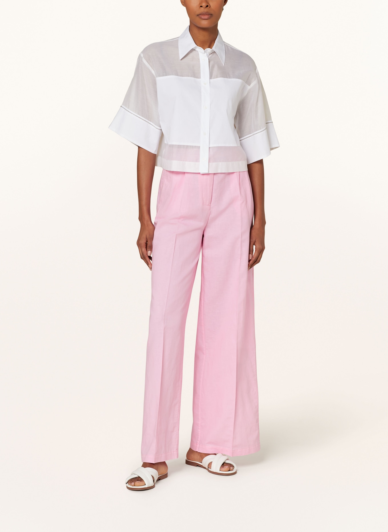 PESERICO Cropped shirt blouse with silk, Color: WHITE (Image 2)