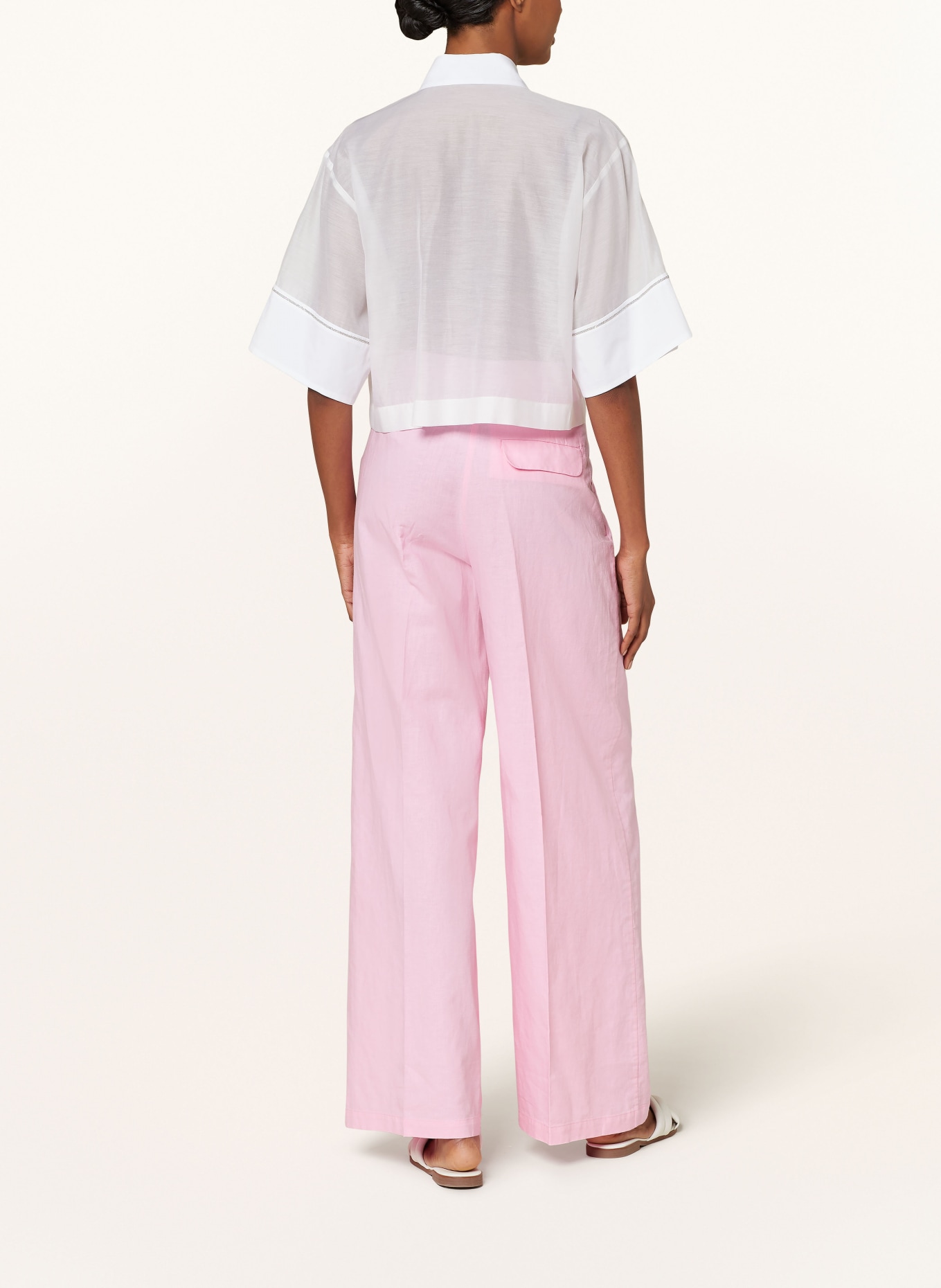 PESERICO Cropped shirt blouse with silk, Color: WHITE (Image 3)