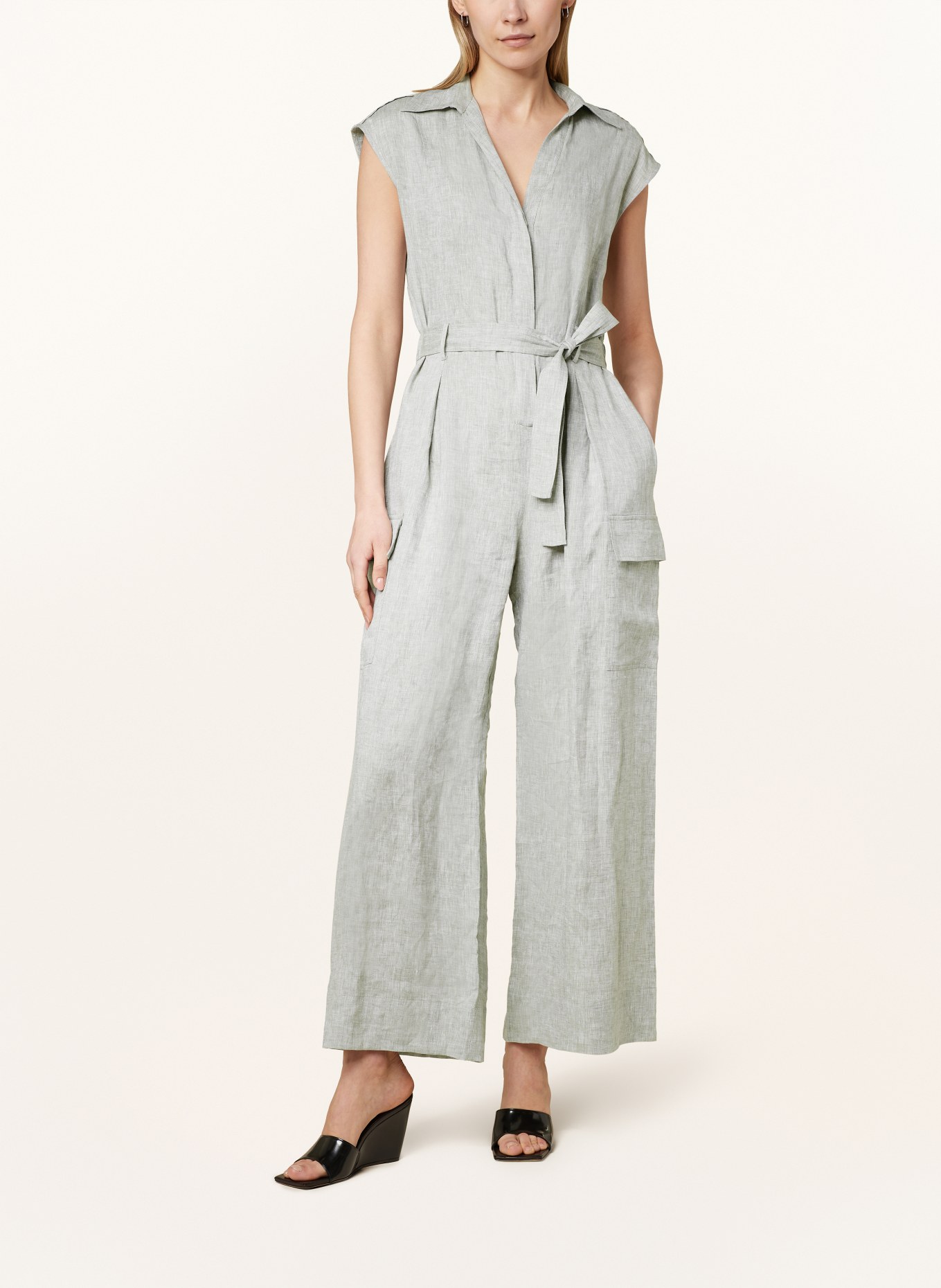 PESERICO Linen jumpsuit, Color: GREEN (Image 2)