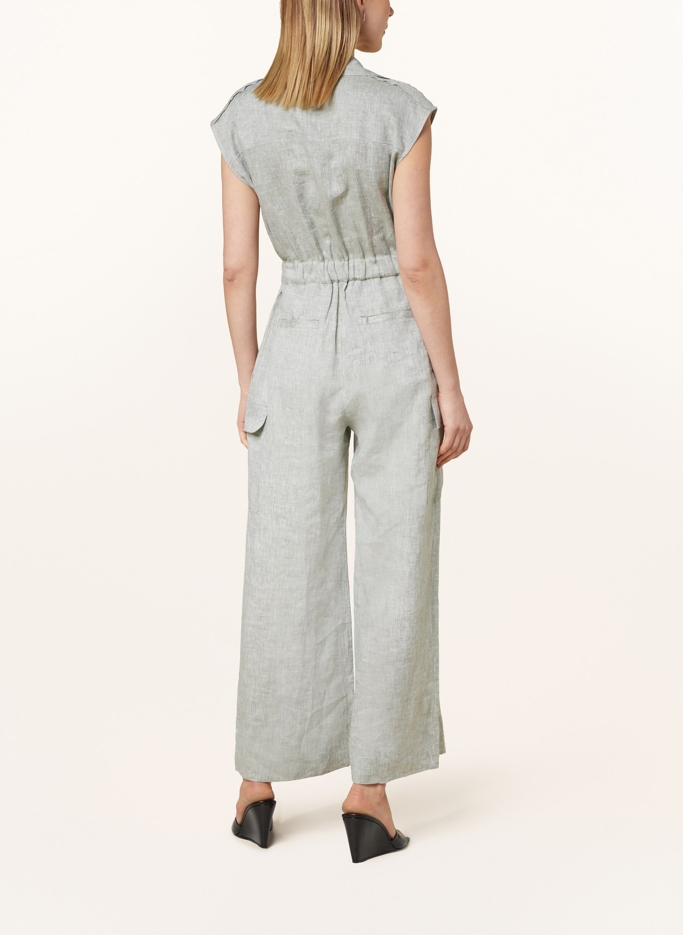PESERICO Linen jumpsuit, Color: GREEN (Image 3)