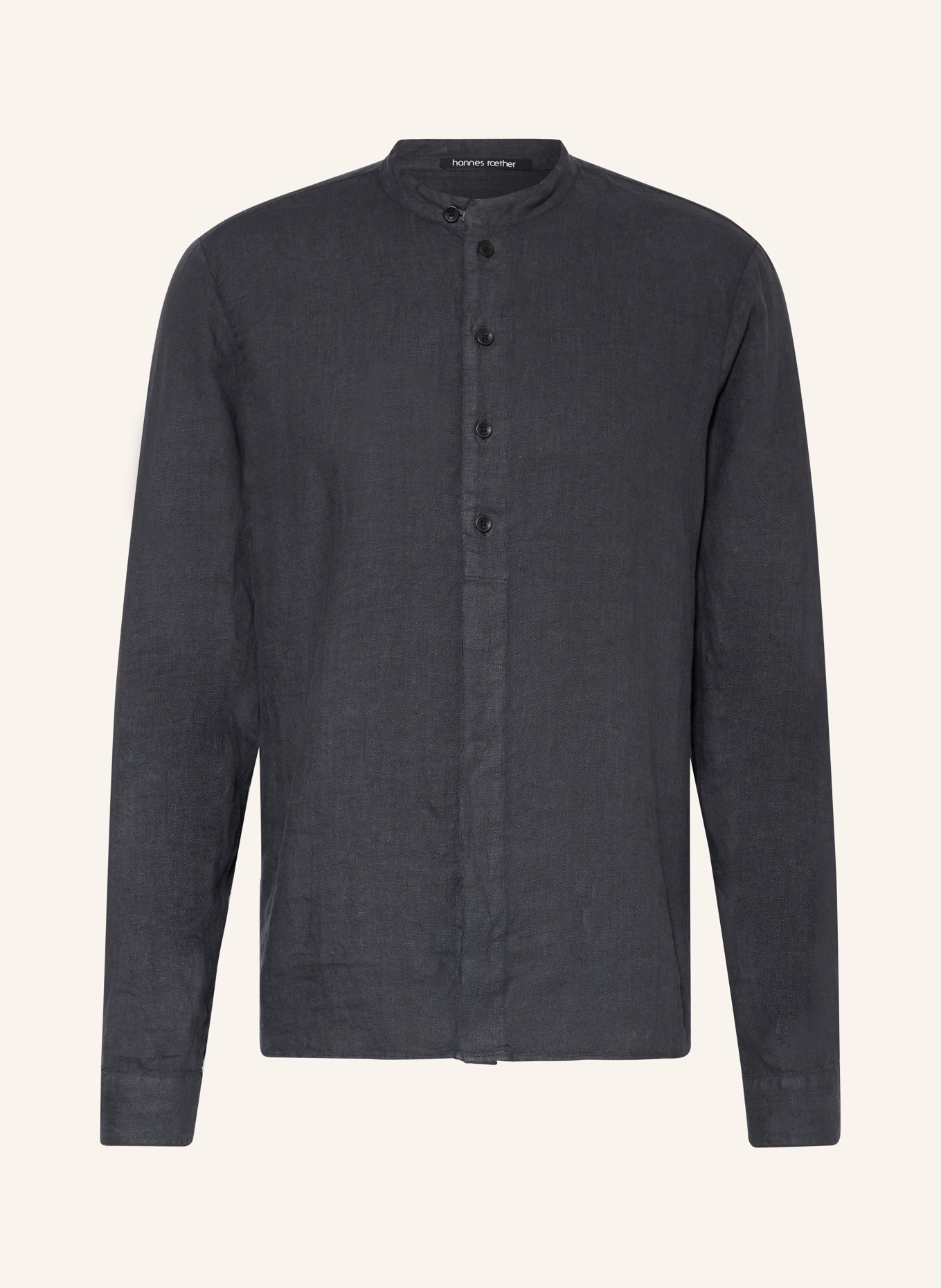 hannes roether Linen shirt TU29BS regular fit with stand-up collar, Color: DARK GRAY (Image 1)
