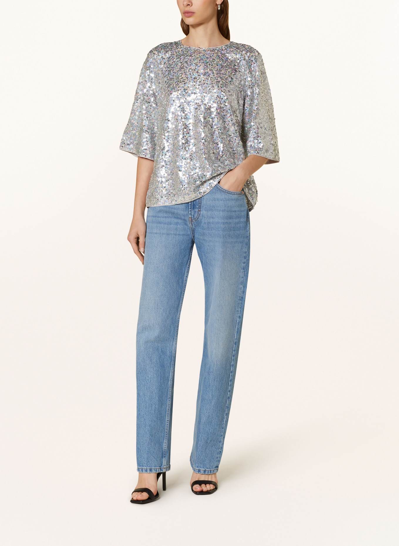 ESSENTIEL ANTWERP Shirt blouse with sequins, Color: SILVER (Image 2)