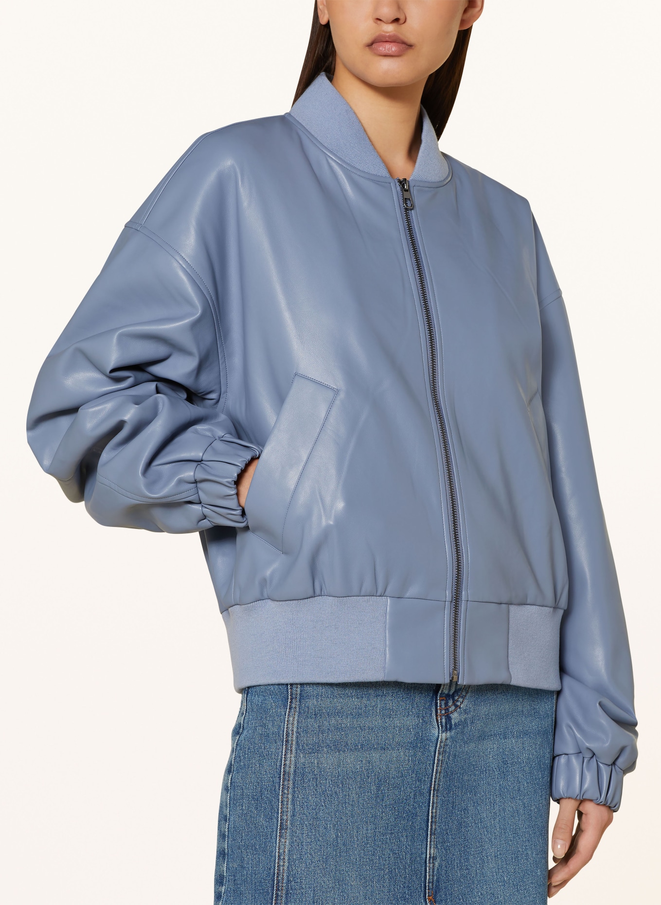 ESSENTIEL ANTWERP Bomber jacket FACES in leather look, Color: LIGHT BLUE (Image 4)