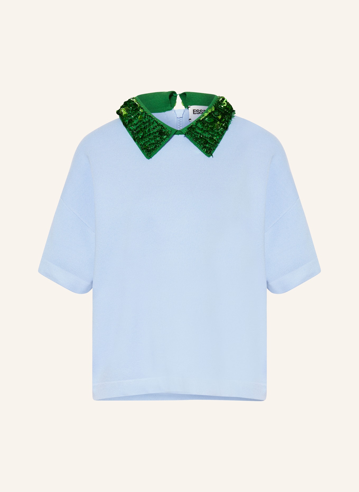 ESSENTIEL ANTWERP T-shirt FILANO z cekinami i ozdobnymi perełkami, Kolor: JASNONIEBIESKI/ ZIELONY (Obrazek 1)