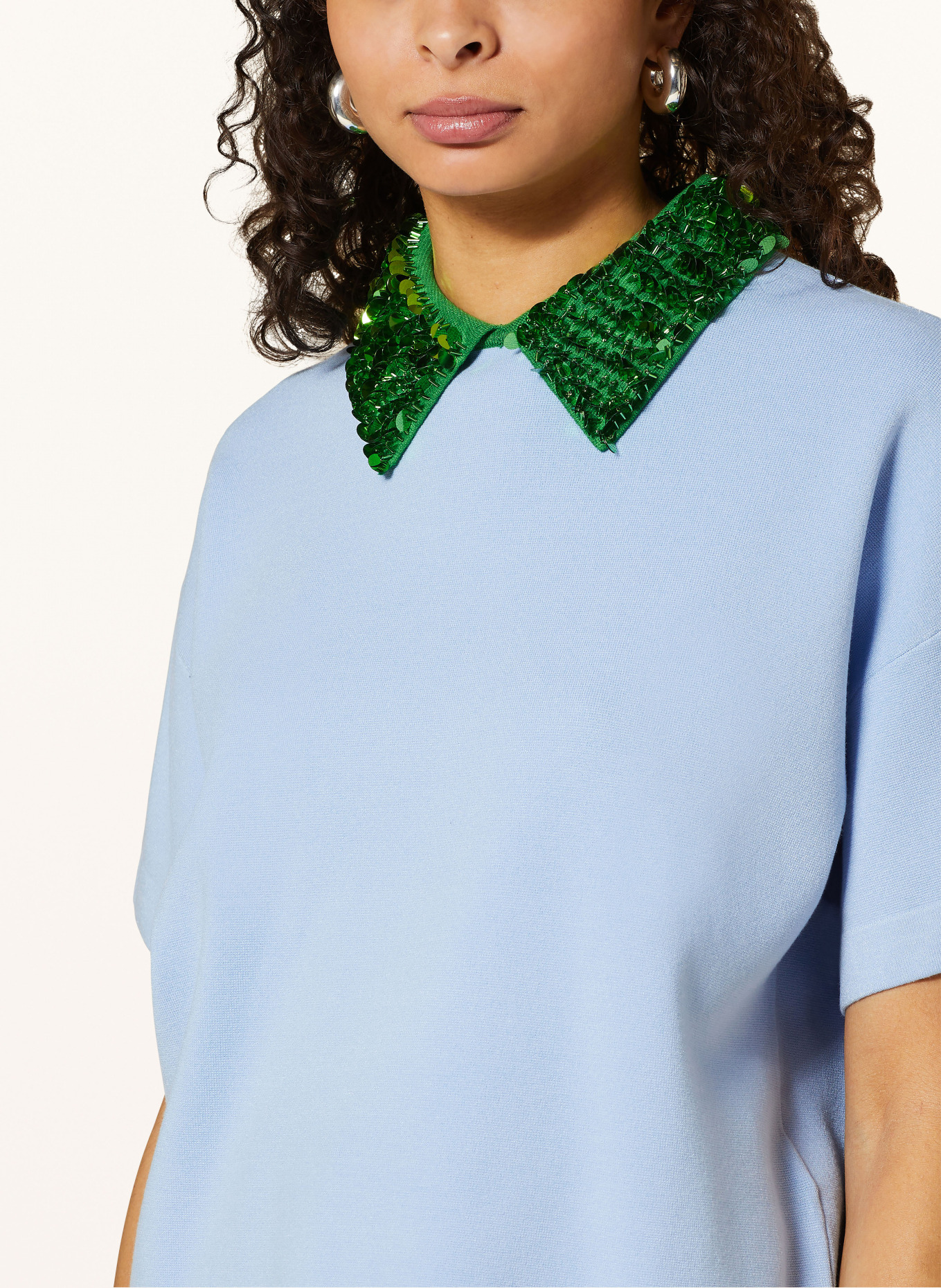 ESSENTIEL ANTWERP T-shirt FILANO with sequins and decorative beads, Color: LIGHT BLUE/ GREEN (Image 4)