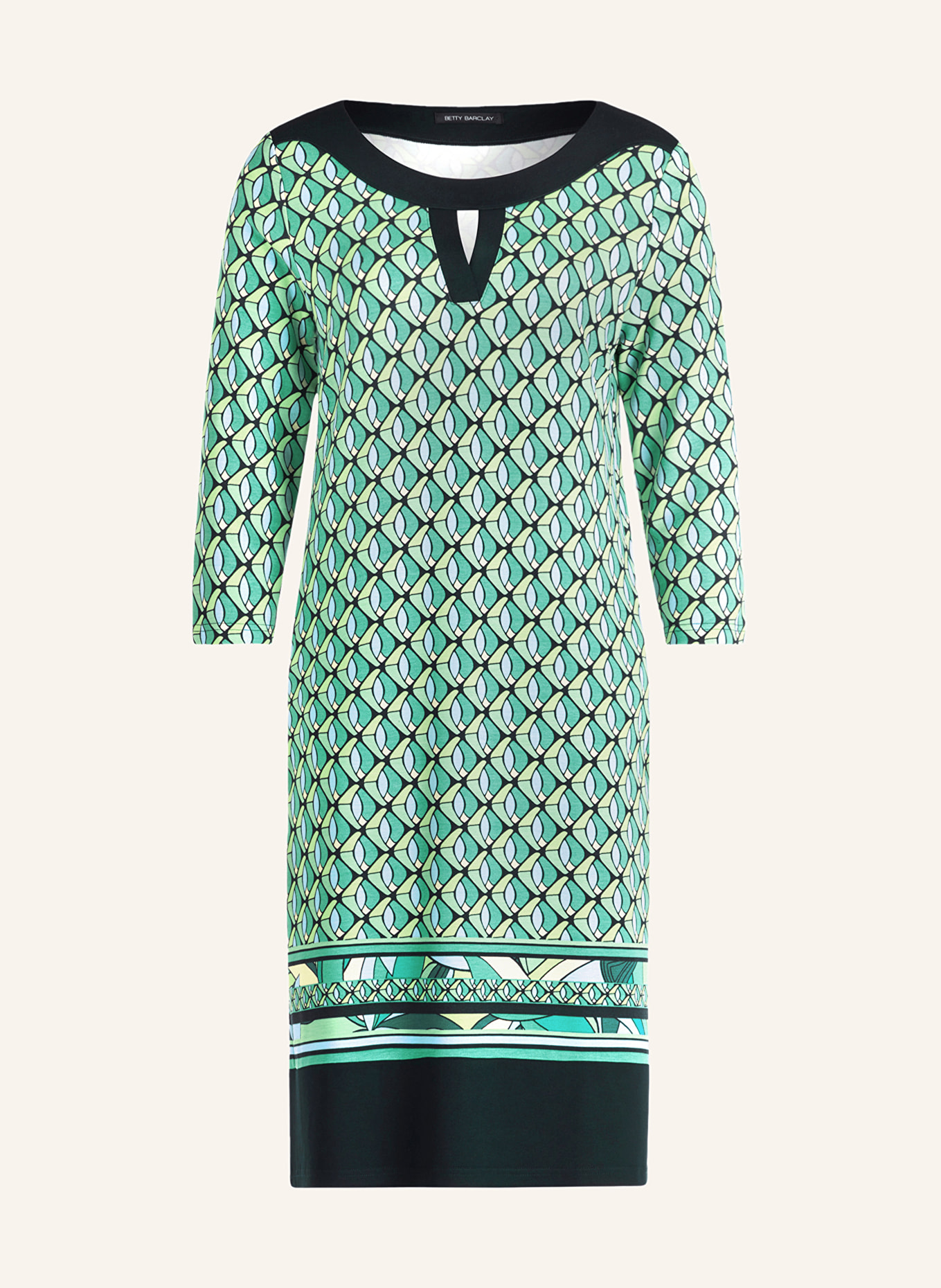 Betty Barclay Jersey dress with 3/4 sleeves and cut-out, Color: GREEN/ LIGHT BLUE/ DARK BLUE (Image 1)